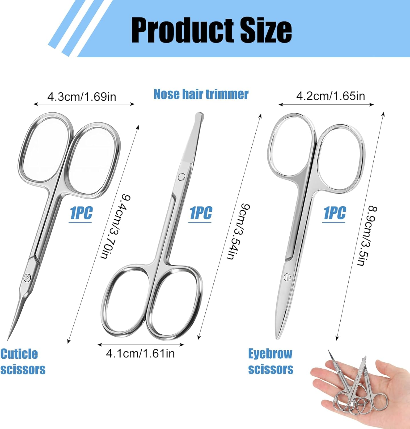 3 Pcs Manicure Scissors, Nail Scissors, Eyebrow Scissors Cuticle Stainless Steel Clippers Sharp Tip Nail Art Grooming Tools, Portable Beauty Nose Hair Cuticle Clippers