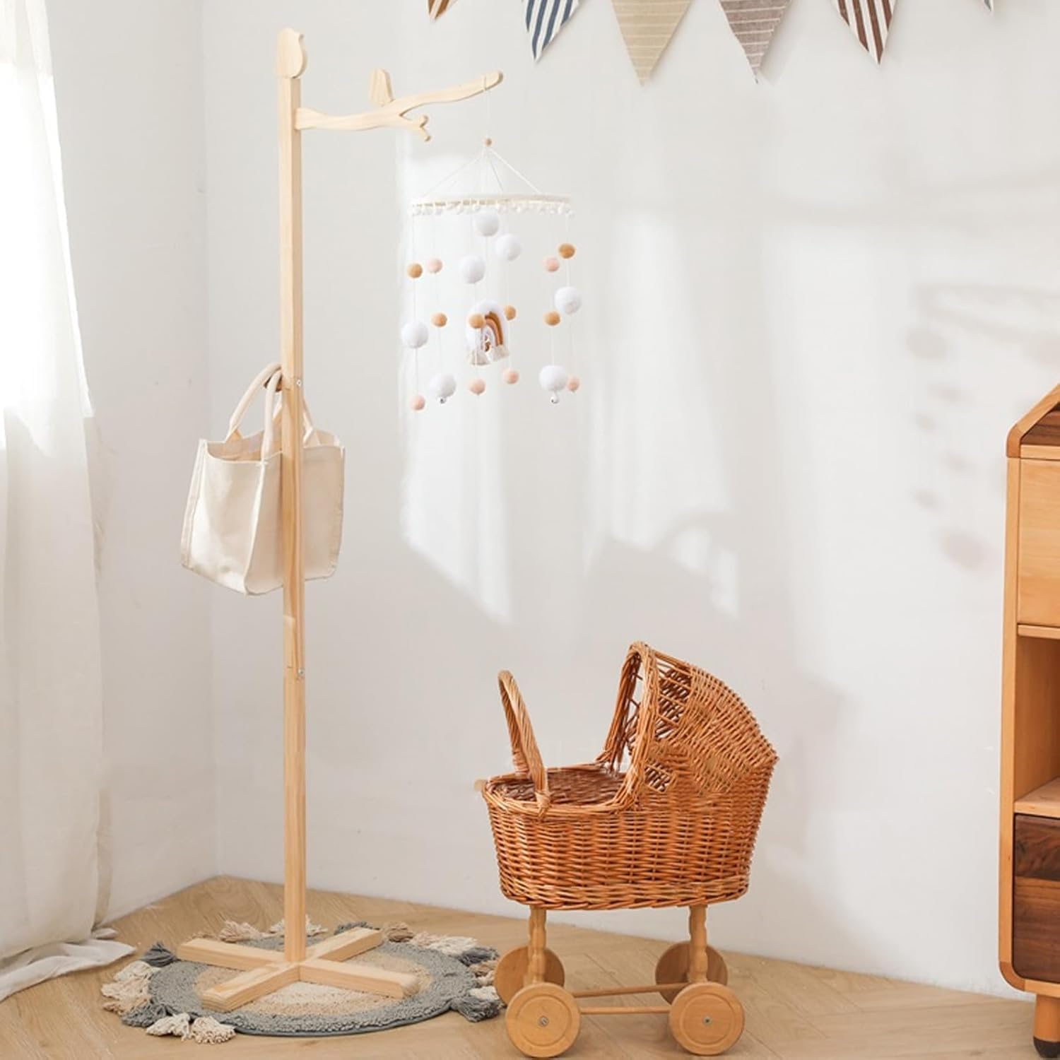 Lotusland Wooden Baby Crib Mobile Arm, 57 Inch, Rustic, Floor Standing, Easy to Assemble, Unisex Baby, Crib Mount image number 3