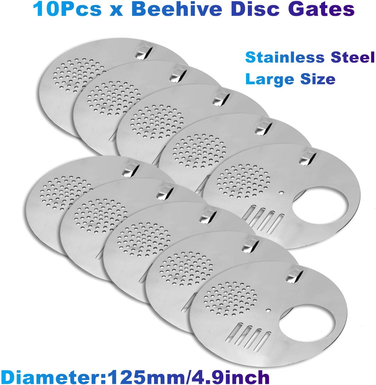 Ruimou 10Pcs Beehive Disc Gates Diameter:125Mm/4.9Inch Stainless Steel Large Size Doors for Hive to Adjust Entrance, Vent, Protect Bees