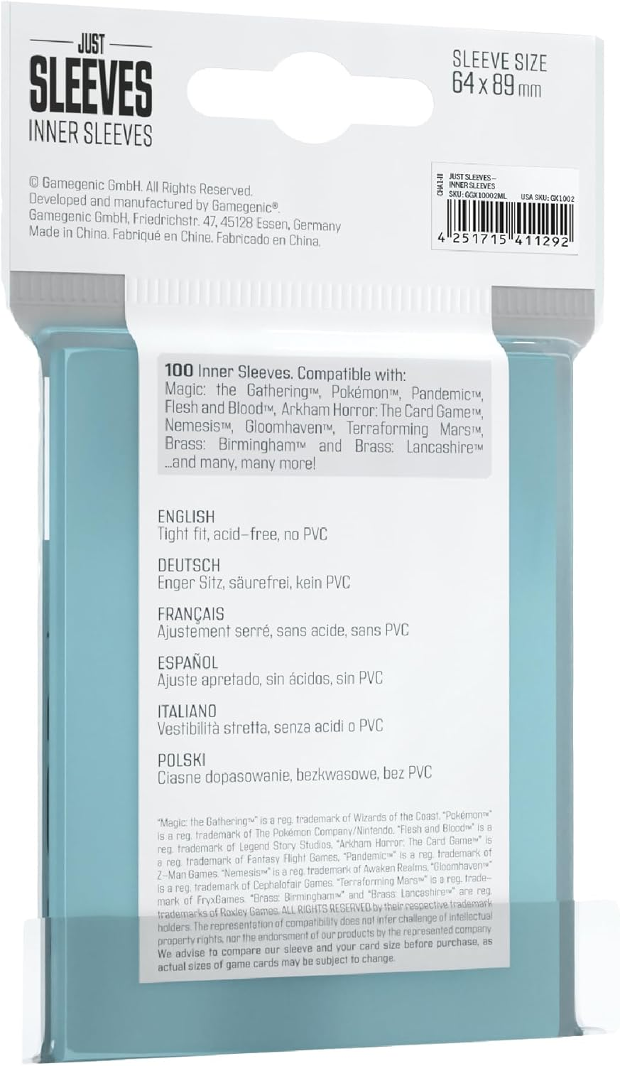 Gamegenic Card Sleeves &ndash; Just Sleeves: Inner Sleeves 100 CT &ndash; Smooth & Tough &ndash; Compatible with Pokemon & Magic the Gathering image number 1