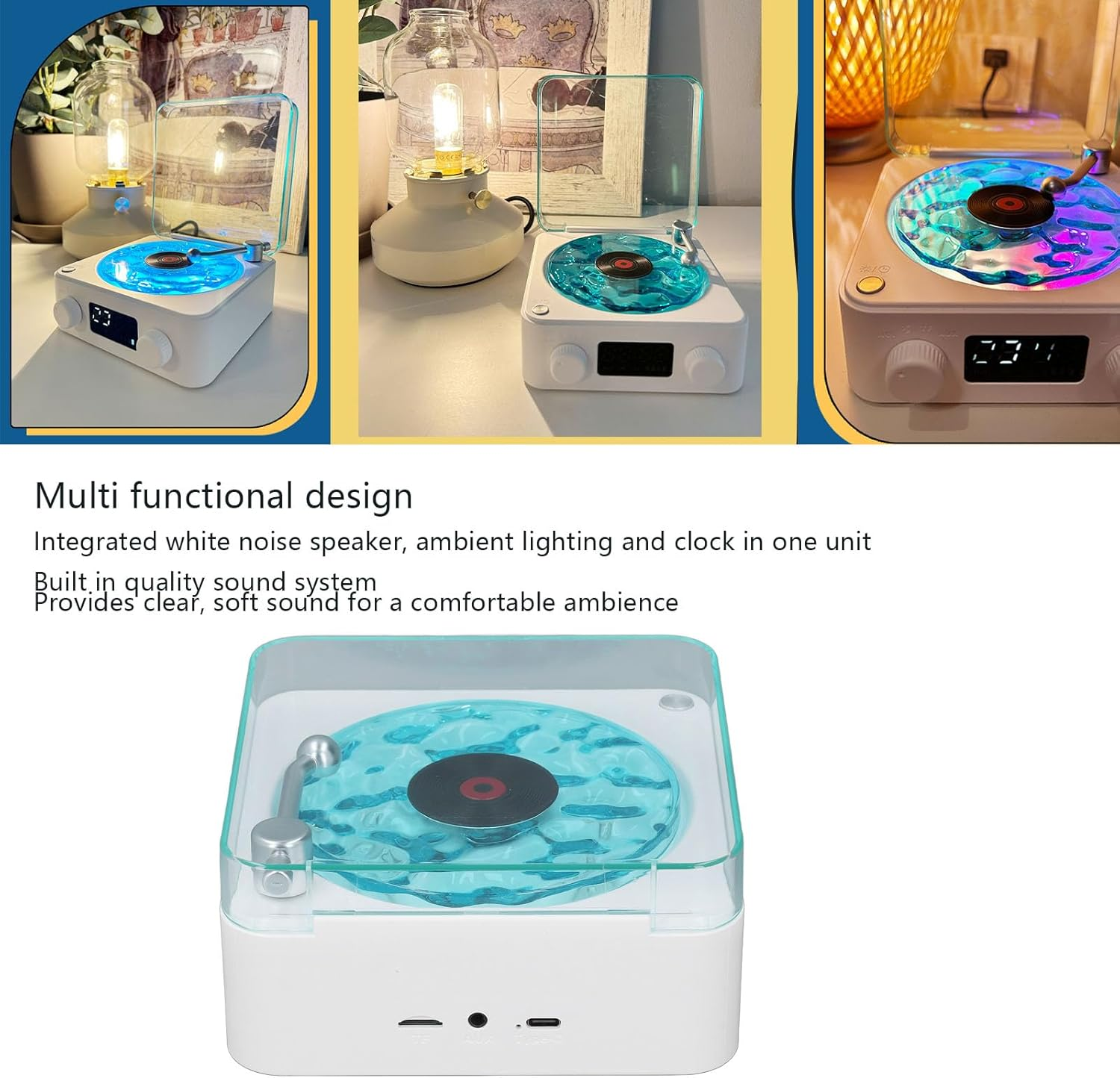 Luocute White Noise Sound Machine Multifunctional Design with Clock and Ambiance Light for Home Office Baby Kids Adults (White) image number 4