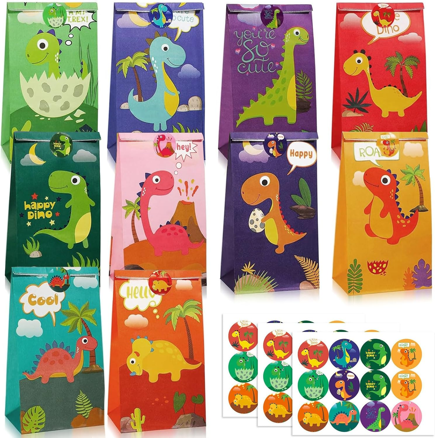 32 Pack Jungle Animal Party Favor Bags for Kids Birthday, Animals Goodie Bags with 36 Stickers, Zoo Gift Lolly Bags for Boys Girls, Baby Shower, Classroom, Animal Theme Party Supplies, 21X13X8Cm