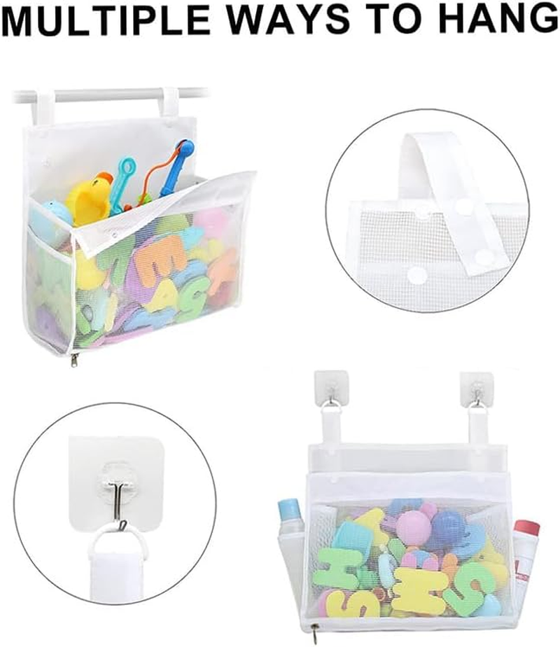 Waterproof Mesh Bath Toy Organizer & Storage Bag with Suction Cups - Durable Hanging Bath Toy Holder for Kids, Quick-Dry Bathroom Toys Organiser (White) image number 1