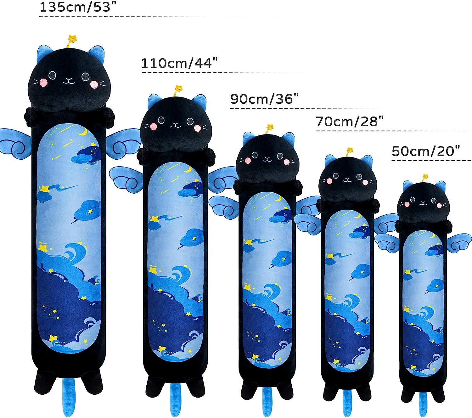 Mewaii Long Cat Plush Kawaii Body Pillow, 20&rdquo; Cute Black Cat Stuffed Animals Soft Plushies, Blue Star Kitten Big Plush Toys Throw Pillow Doll image number 3