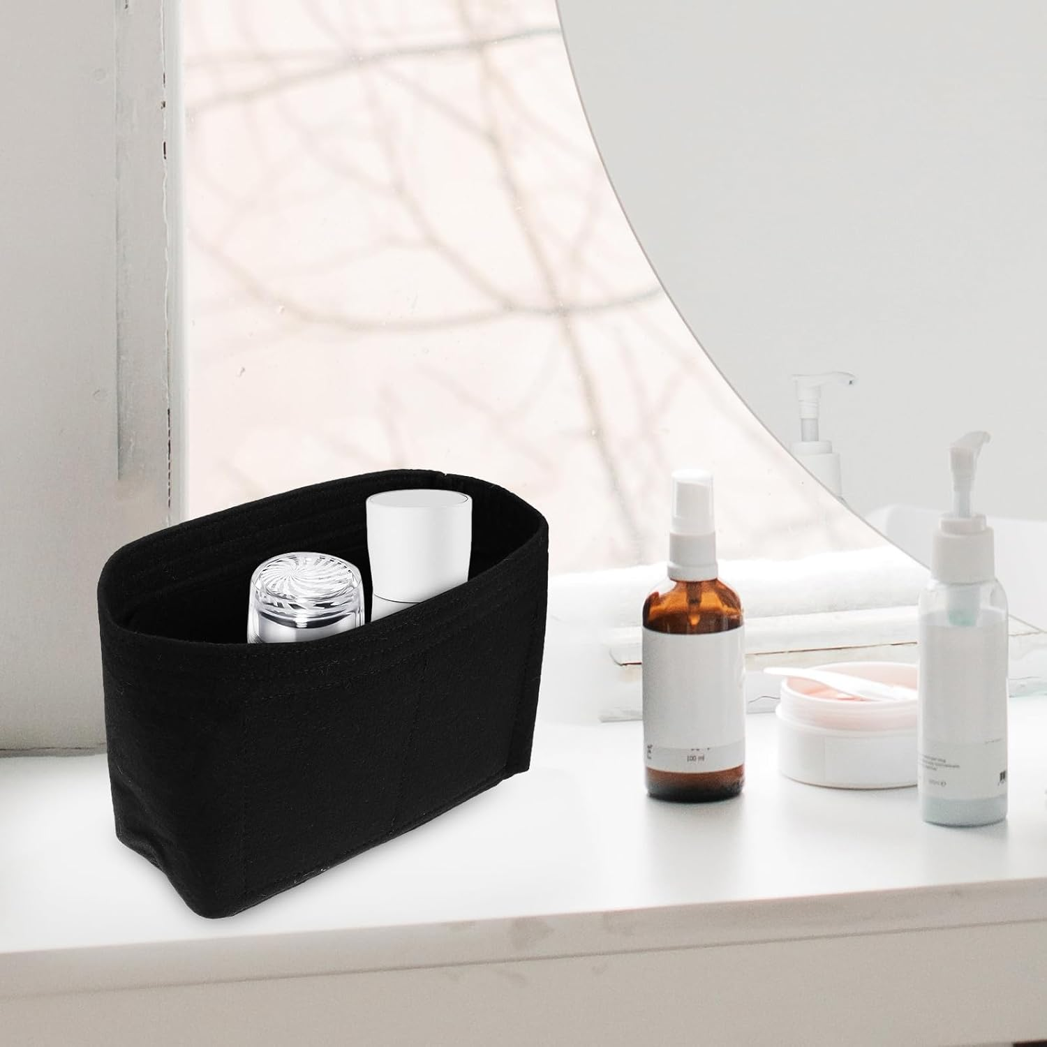 Yardwe 2Pcs Felt Purse Organizer Insert Bags with Zipper and Open Top, Tote Bag Liner for Women&rsquo;S Handbags, Purse Insert Organizer for Travel and Daily Use