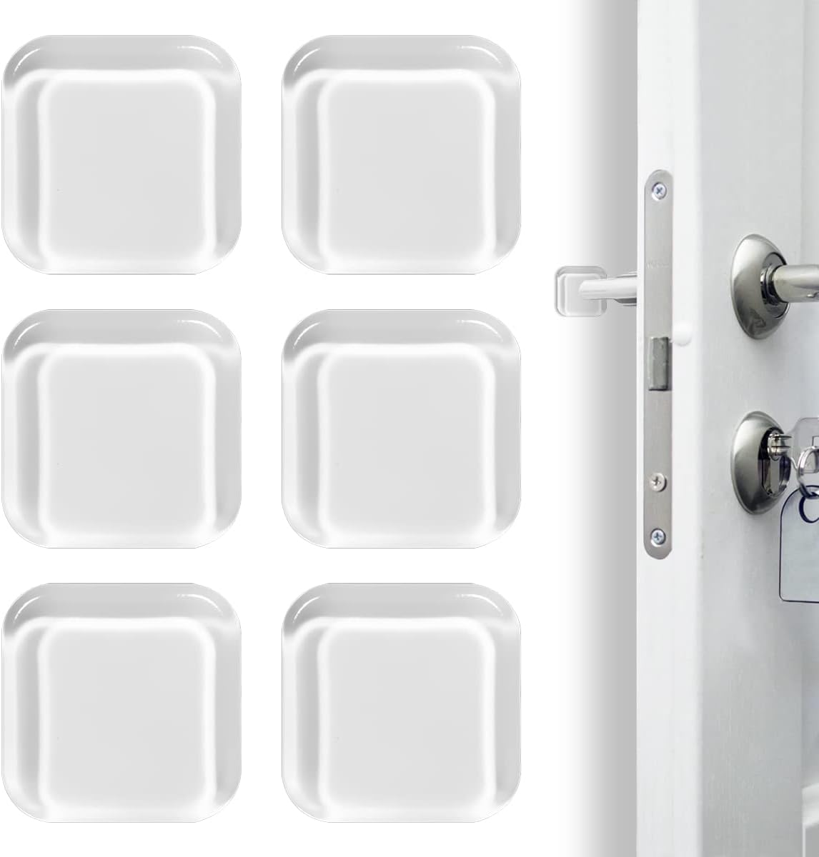 Square Self Adhesive Door Bumper, 6 Pcs 4 * 4Cm Silicone Door Wall Protector for Door Knob,Cabinet, Headboard (Transparent) image number 2
