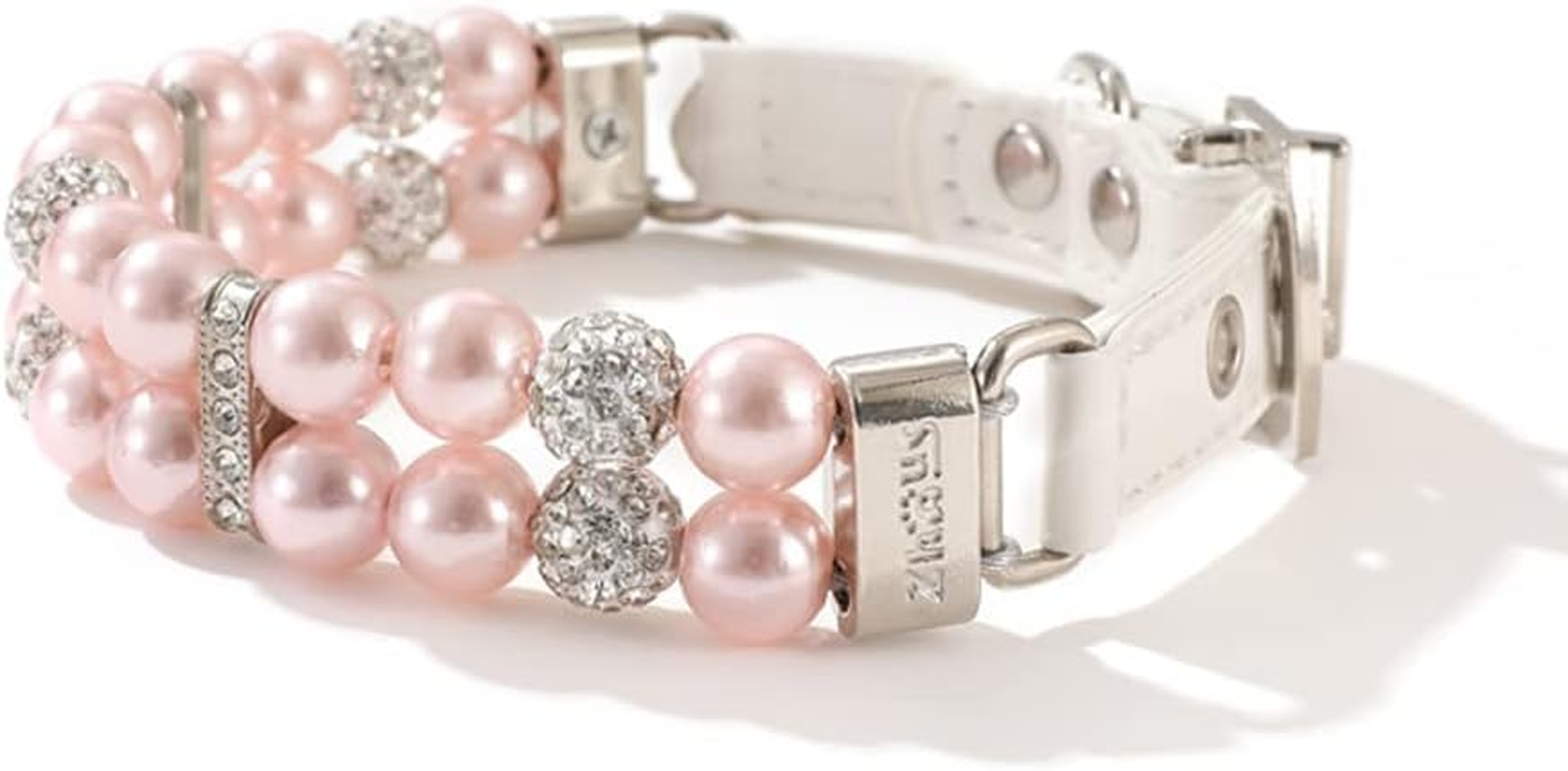 MOTTDAM Bling Rhinestone Pet Dog Jewelry Chihuahua Collar, Pearl Collars, Collar Leather, Necklace Crystal Jewellery Christmas Decor for Puppies Cat Pet(L Pink 1.5X37CM) image number 2