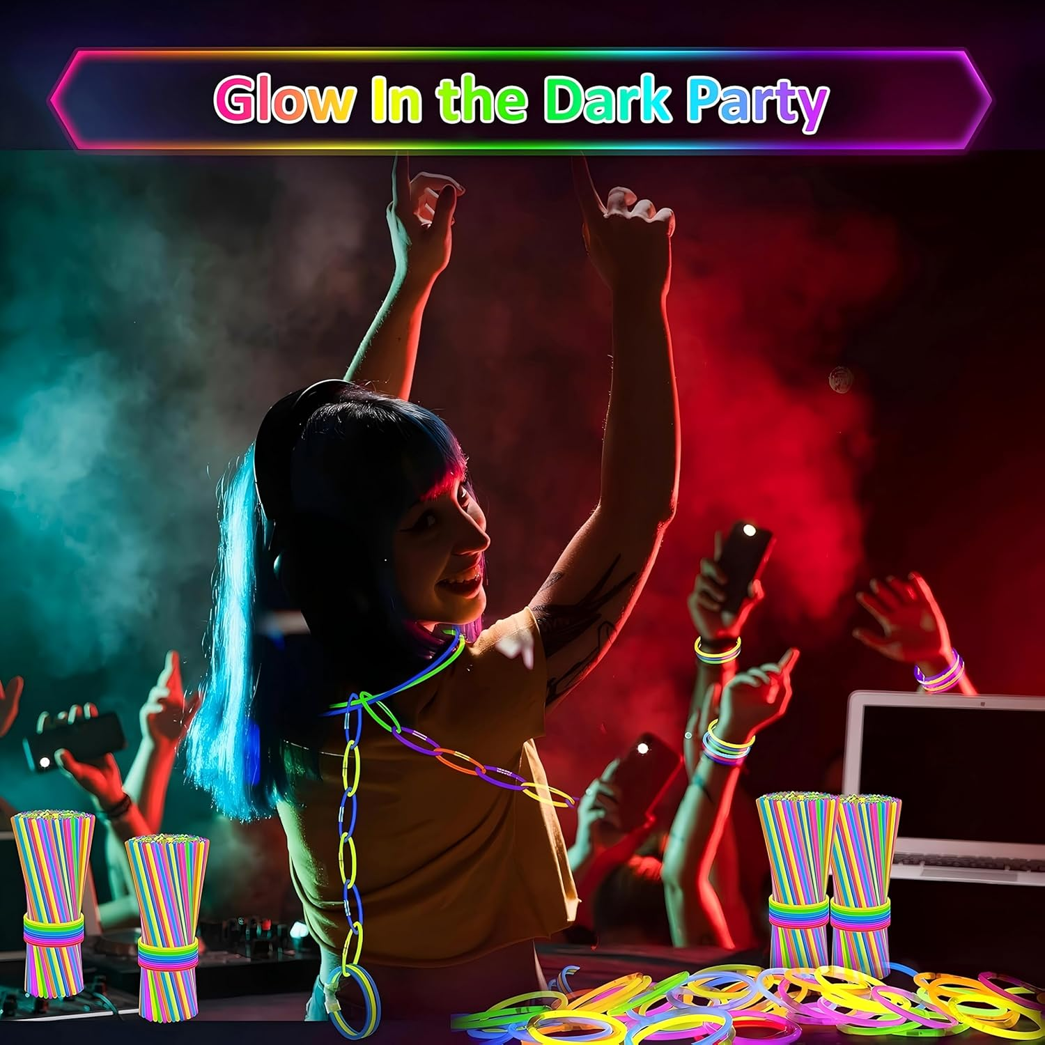 100 Pcs Glow Sticks Bulk 8" Glowsticks, 100Pcs Glow Sticks with 100Pcs Connectors Create Glow in the Dark Party Favors Kids, Easter, Christmas, Halloween Party Supplies Pack, Football Party Supplies image number 1