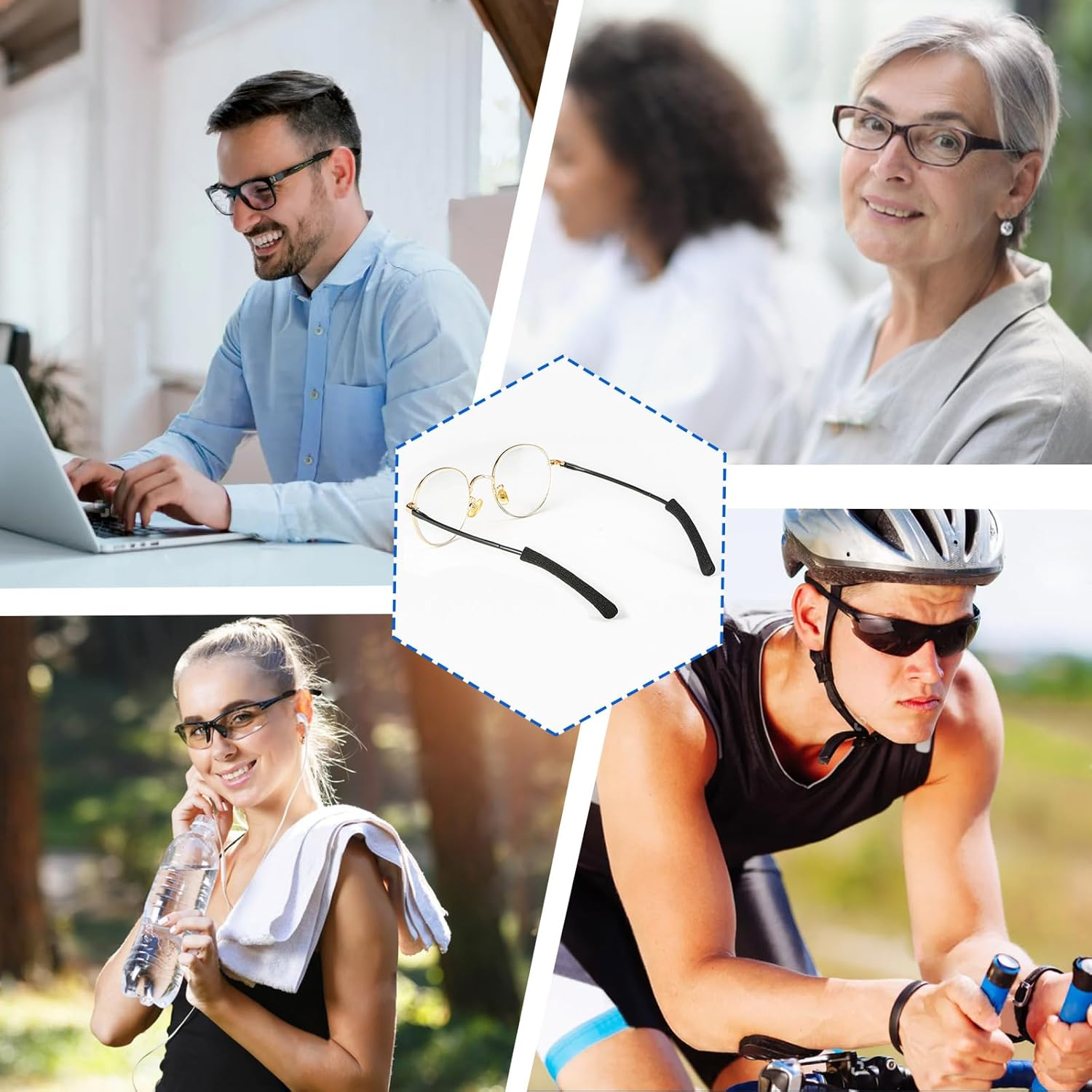 Eyeglasses Ear Cushions for Glasses Ear Cushion for Glasses behind Ears Eye Glasses Ear Grippers Soft Knitting Cotton Eyeglasses Temple Tips Sleeve Glasses Arm Cushion anti Slip, Black, 33Mm-50Mm, image number 3