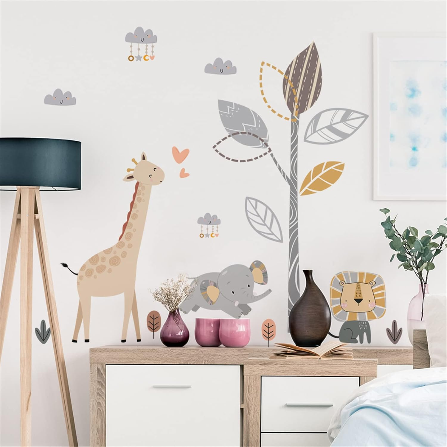 Safari Elephant Tree Wall Decals Peel and Stick Giraffe Stickers Jungle Nursery Wallpaper Boho Rainbow Baby Room Wall Decor - Multi image number 7