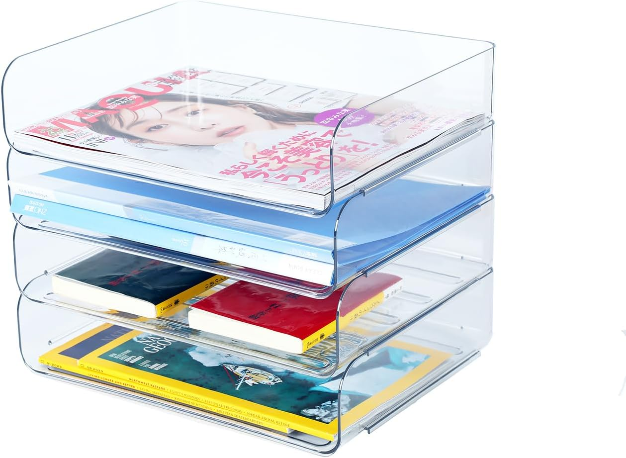 Stackable A4 Paper Trays, Office Desk File Holder, Tidy File Document Letter Book Paper Organizer (Clear-3 Tiers)