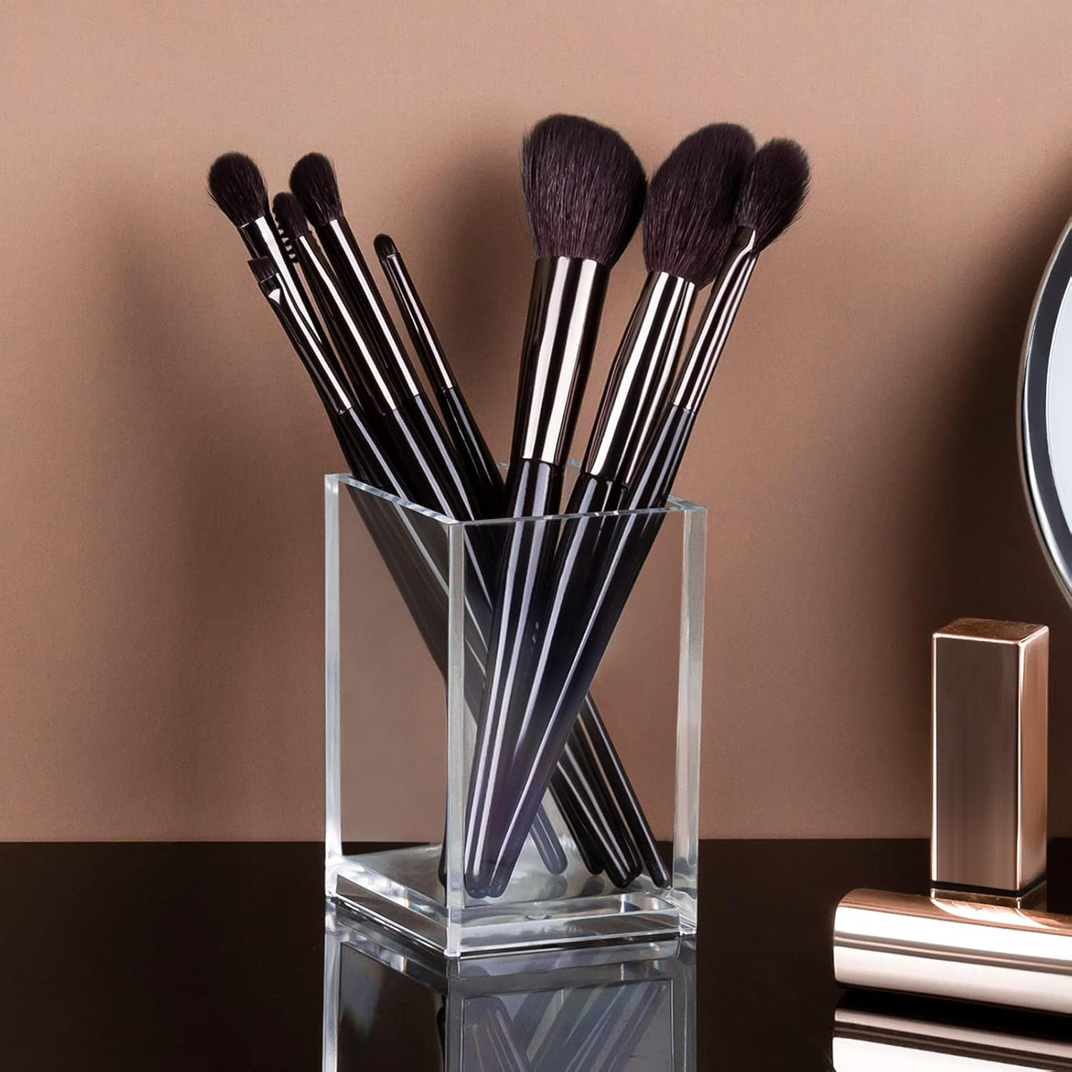 Boxalls Clear Makeup Brush Holders Organizers - 2 Pack, Acrylic Cosmetic Brush Eyeliner Storage for Dresser and Countertop, Desktop Pen Pencil Cup Pot for Office image number 4