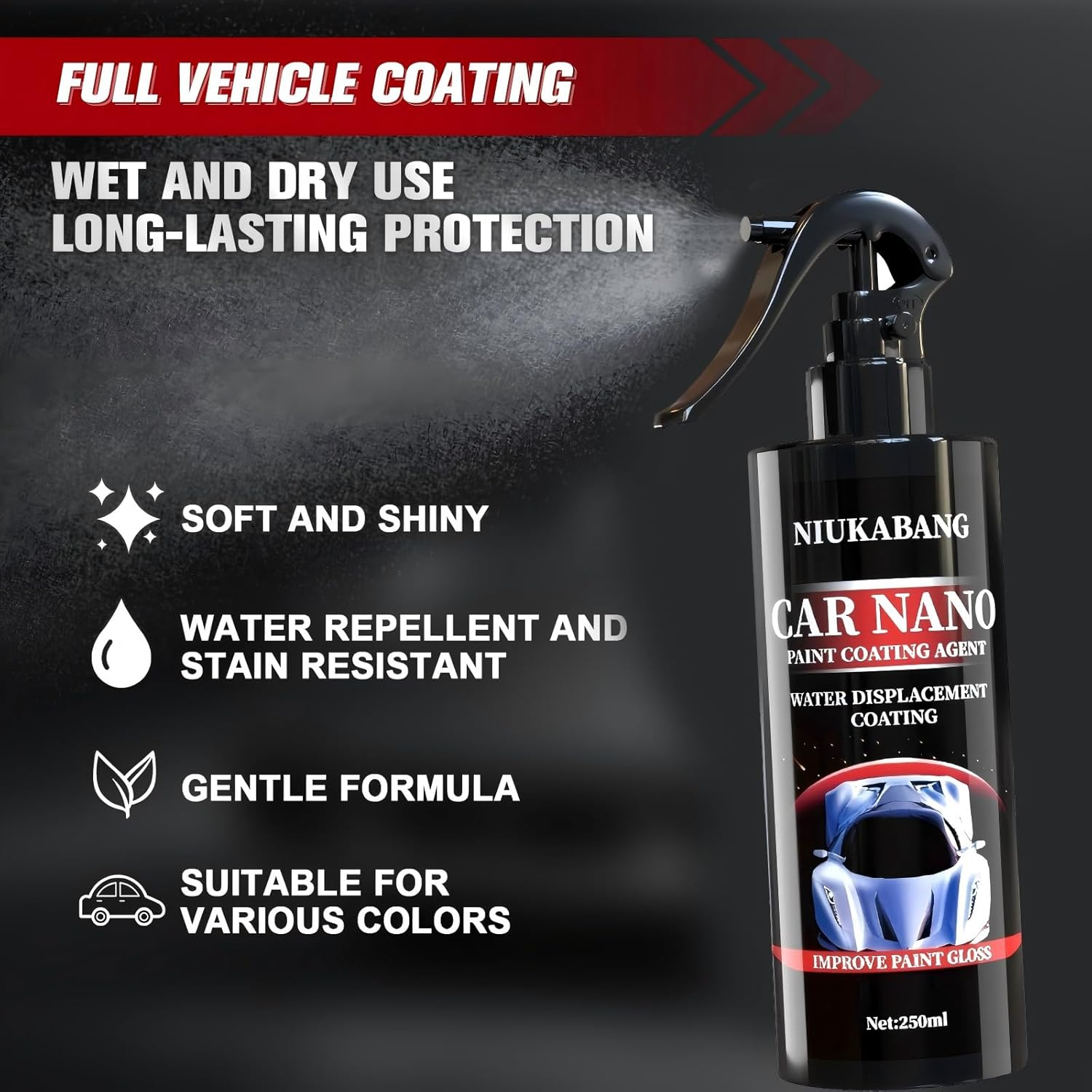 2PCS Nano Car Spray, Car Scratch Remover, 2025 New Paint Coating Agent, Auto Nano Ceramic Coating, Quick Paint Protection, Auto Scratch Repair Paste Polishing Wax, 250Ml image number 5