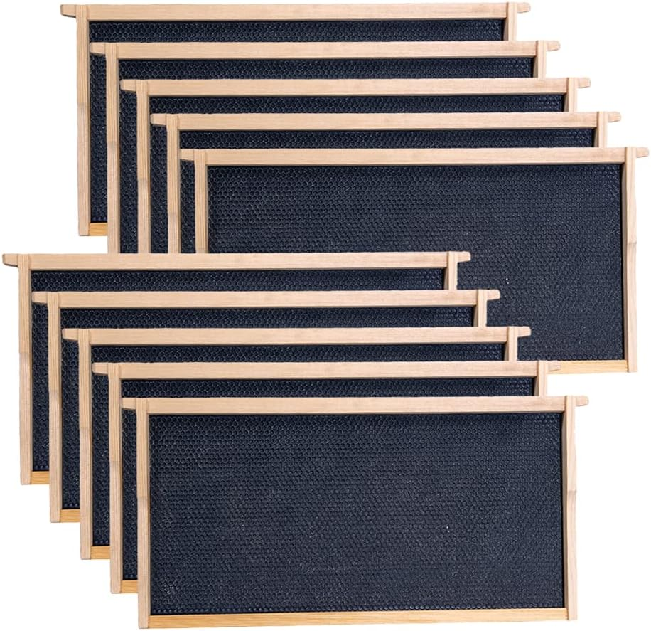 Deep Brood Beehive Frames with Wax Foundation,10 Pack Honey Bee Frames with 100% Beeswax Coated Food Grade Foundation Sheets, 9-1/8-Inch(Yellow)