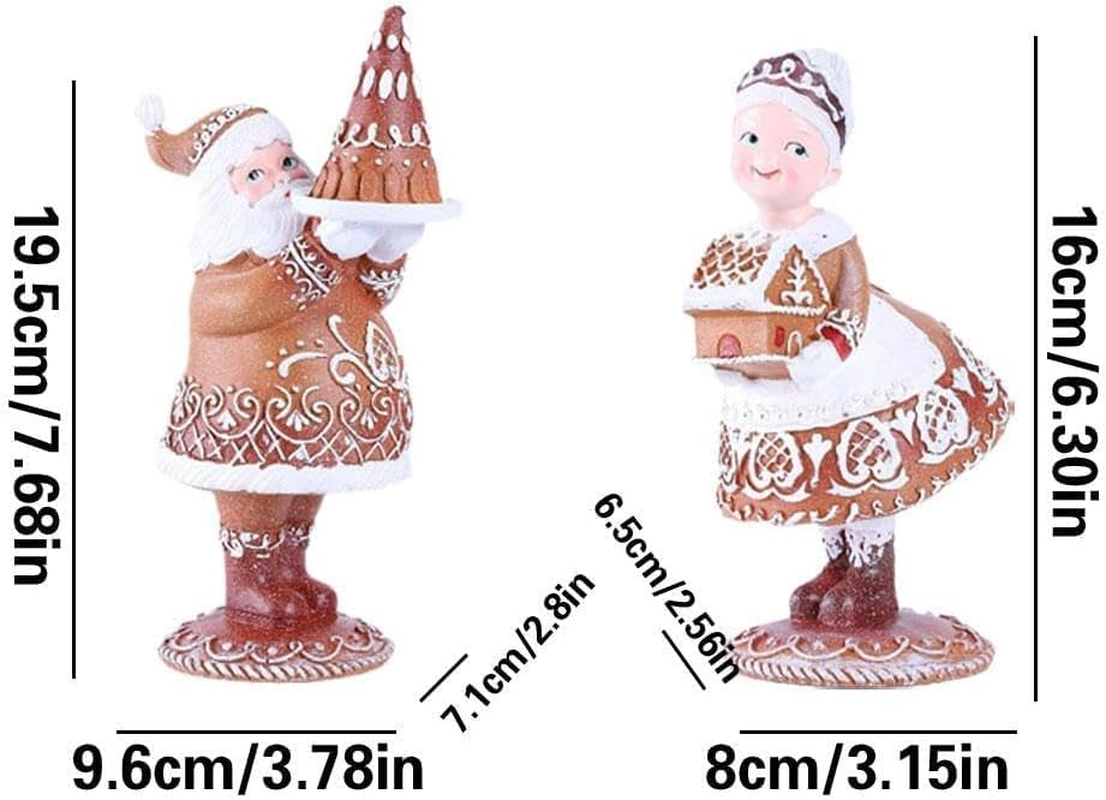 New Gingerbread Santa Couple Statue, Resin Christmas Figurines Decoration, Brown image number 1