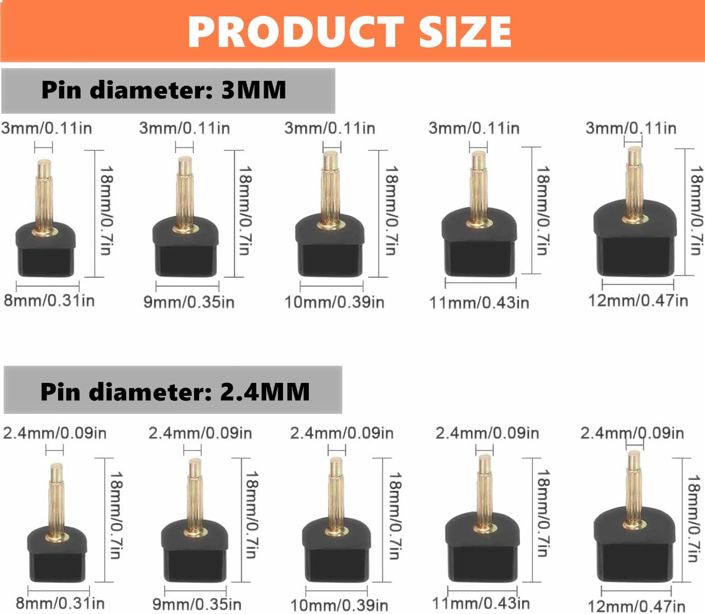 20 Pairs U Shaped High Heel Shoes Replacement Tips Pin,High Heel Shoe Tips - 2 Different Pins Diameter 2.4Mm 3Mm,Women Shoes Caps 8Mm 9Mm 10Mm 11Mm 12Mm (Black) image number 4