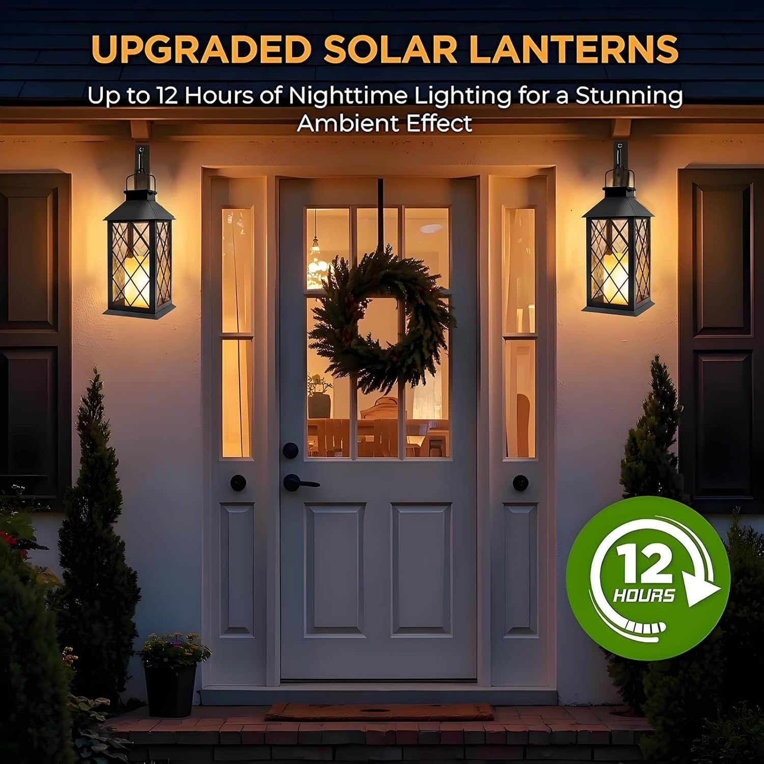 Yowin Solar Lanterns for Outside, Large Garden Lanterns with Flickering Candle, Hanging Garden Gifts, Outdoor Waterproof Solar Ornaments for Balcony Patio Vintage Wall Decorations - Black image number 3