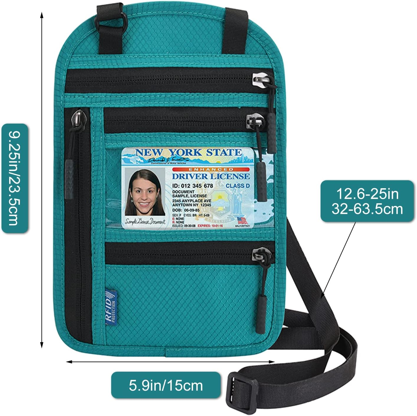 Surblue RFID Blocking Neck Wallet Travel Passport Holder Neck Pouch Vaccination Card Holder for Women and Men, Blue