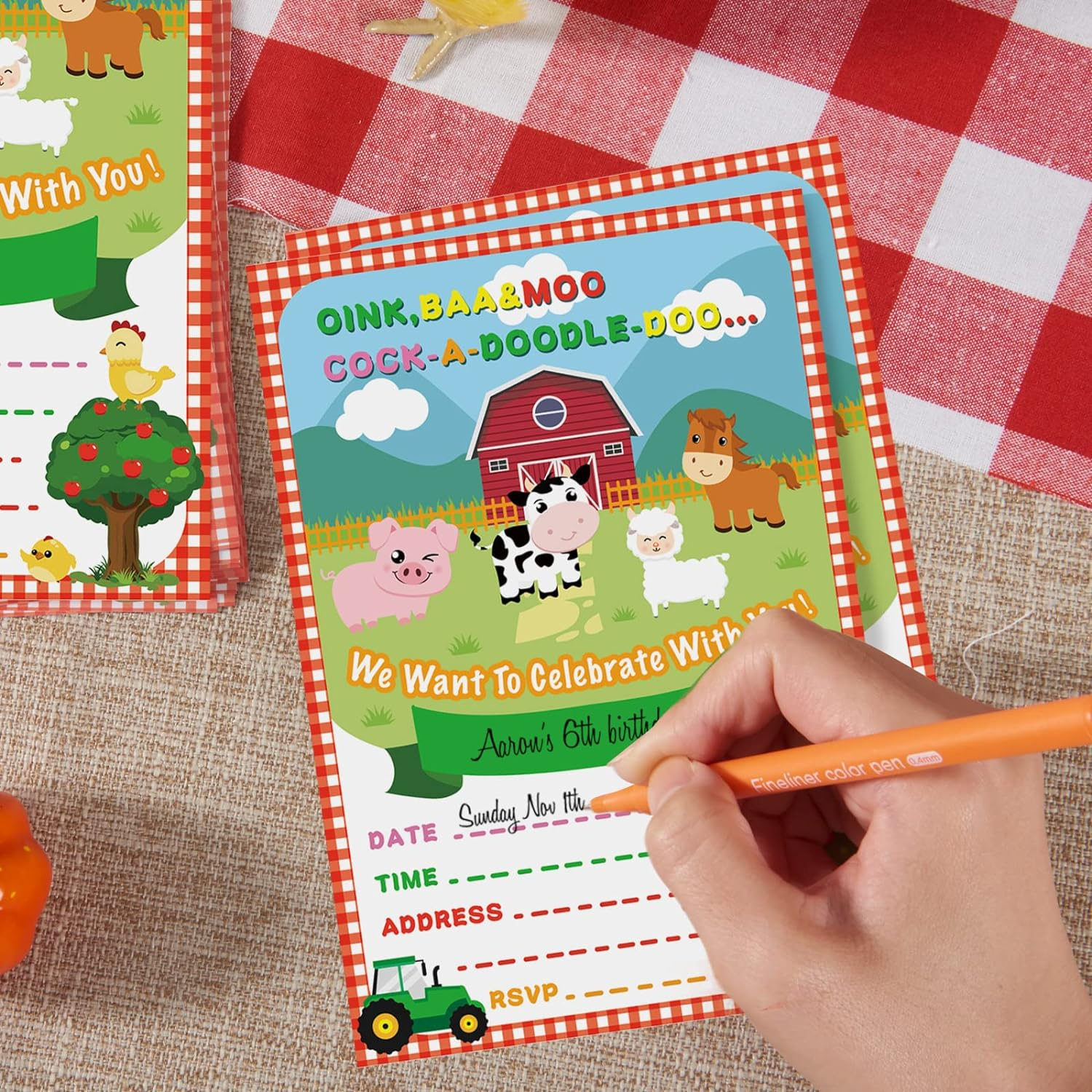 WERNNSAI Farm Party Invitations with Envelopes - 20 Count Farm Animals with Barnyard Tractor Invite Cards for Kids Boys Birthday Baby Shower Farm Themed Party Supplies image number 1