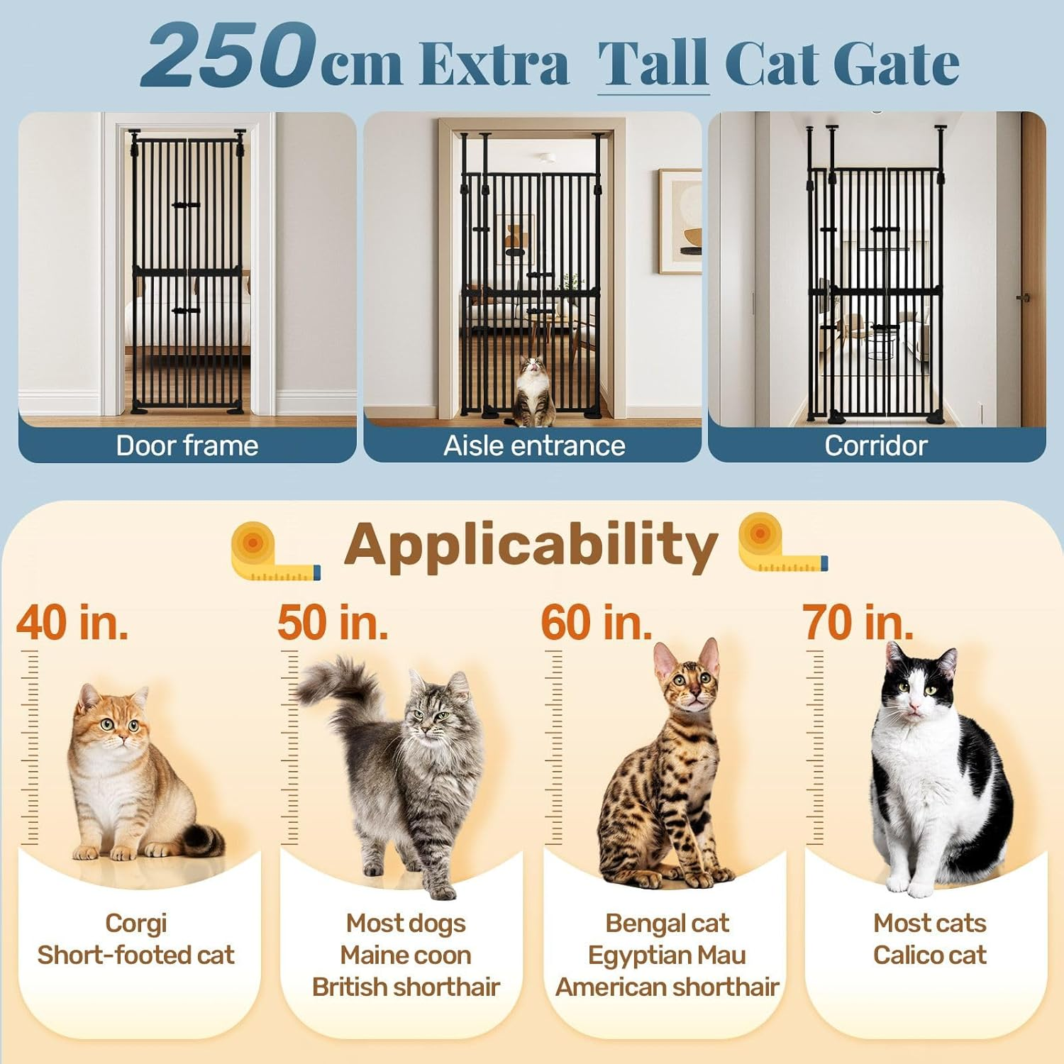 Pet Scene Retractable Safety Gate 185CM Tall Security Barrier Fencing for Stairs Doorway, Extra Tall with 3-Position Width Adjustment Pet Fence Enclosure Guard Black image number 3