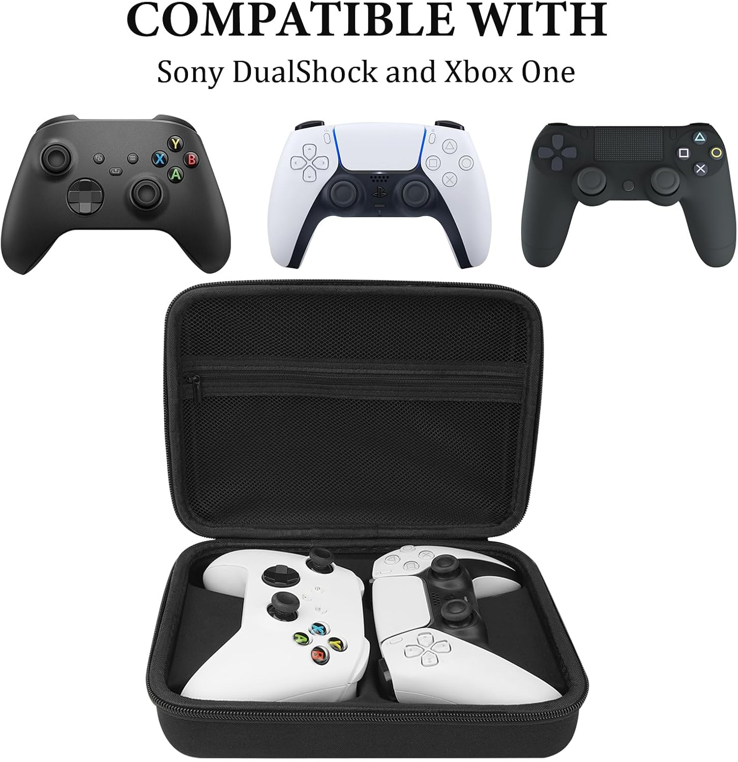 Geekria Two Controllers Travel Carrying Bag Compatible with Sony PS5 Dualsense, Dualshock 2/4, Xbox One, Series X, 8Bitdo Pro2, Protective Storage with Internal Mesh Pocket image number 5