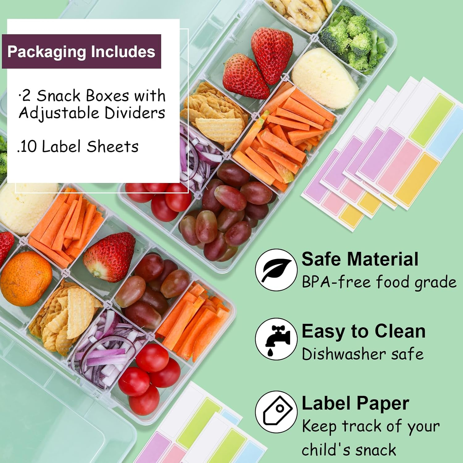 XANGNIER Snack Box Container for Kids Lunch Accessories,Divided Snackle Box Charcuterie Container,12 Compartments Reusable Food Storage Containers for School, Travel,Work,Bento Box Accessories,2 Pack image number 5