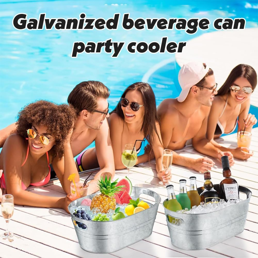 2 Pack Galvanized Bucket 4 Gallon Ice Bucket Large Capacity Metal Beverage Bucket with Handle, Party Drink Bucket for Home, Bar Supplies, Beer Champagne Cocktail Cooling. image number 5