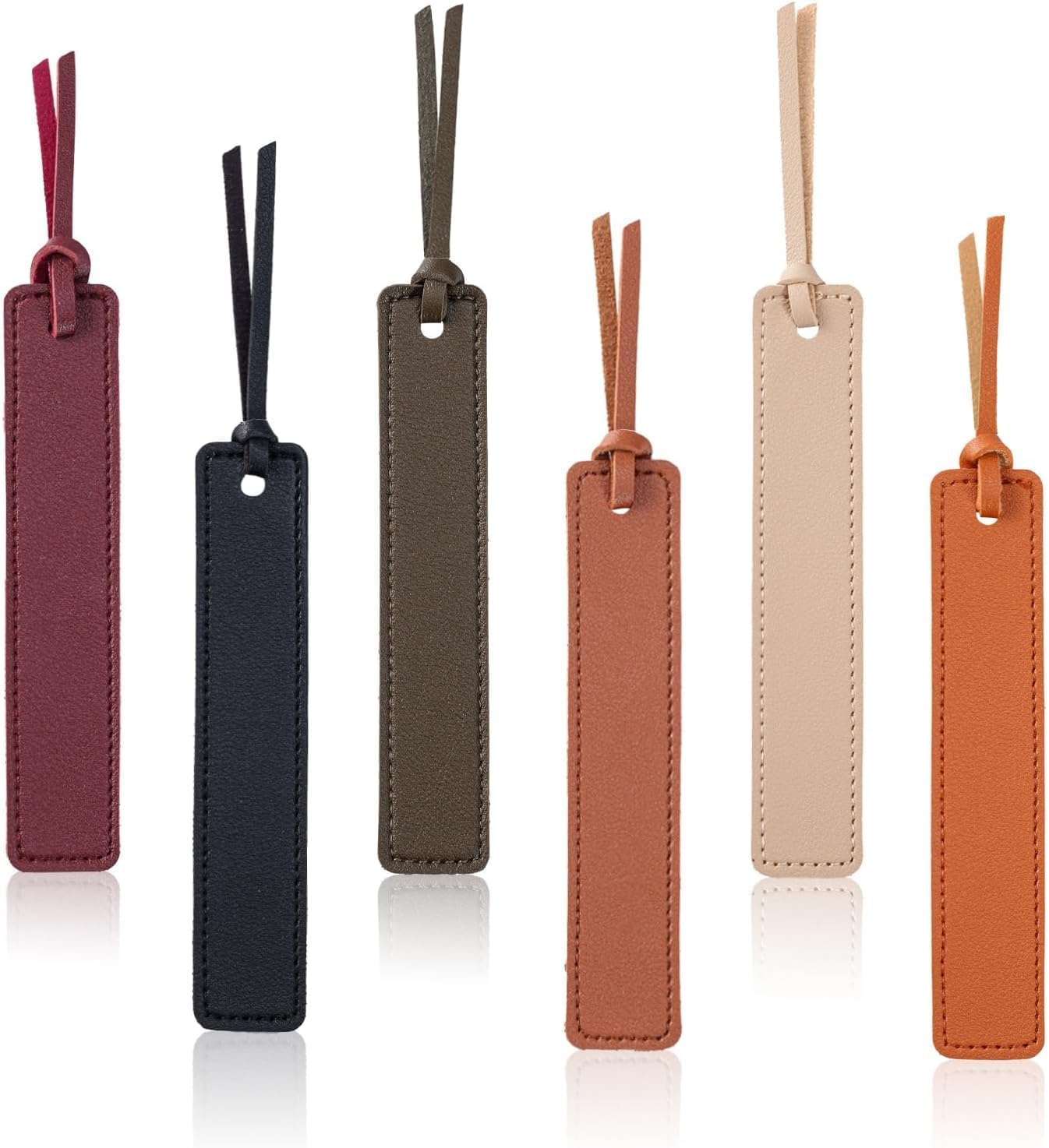 6 Pcs Leather Bookmarks with Rope, Classic Stitched Handmade Custom Bookmark with Cord for Men Women (Colorful) image number 5
