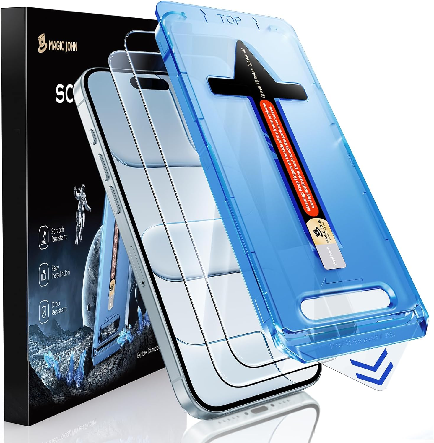 MAGIC JOHN 2 Pack for Iphone Air 6.5 Inch Tempered Glass Screen Protector, Auto Dust-Elimination, Easy Installation, Bubble Free, HD Clear image number 5