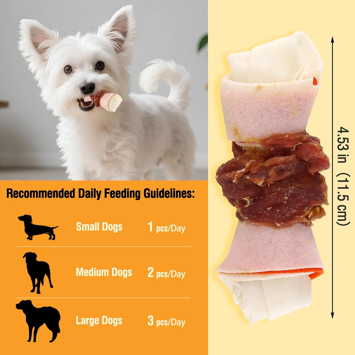 Duck Wrap Knotted Rawhide Bones, Long - Lasting Beefhide Dog Treats for Small to Large Dogs Training Treats, Real Duck Wrap Rawhide Promotes Dental Health 4.3" Pack of 5 7.05 Oz（200G） image number 4