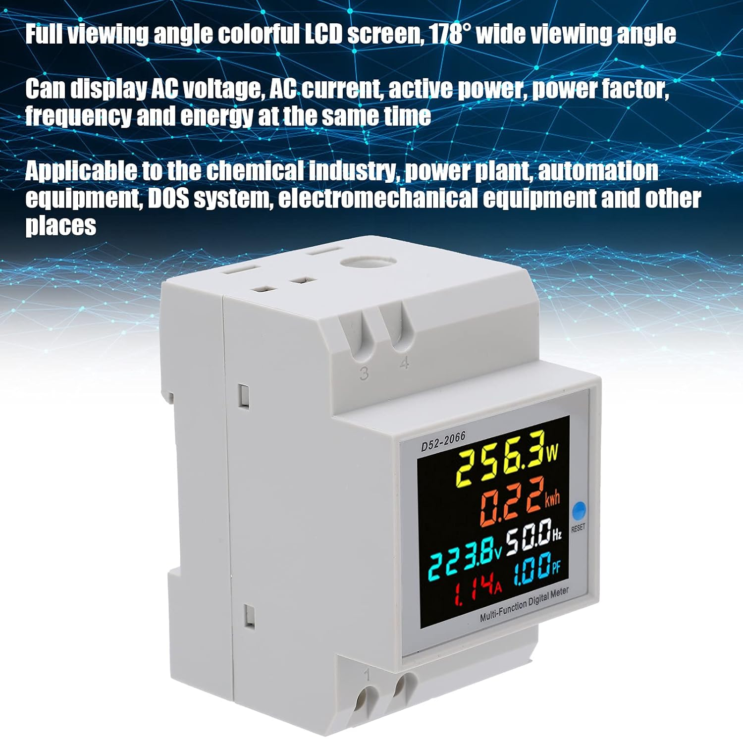 Single Phase Energy Meter Tester Rail Electricity Usage Monitor AC 40-300V 100A LCD Voltmeter Ammeter Voltage Amps Watt Kwh Frequency Power Factor Meter Multimeter image number 3