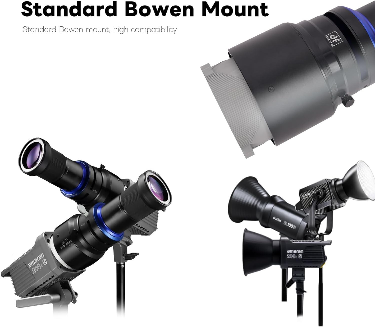 Bowens Mount Optical Snoot for Aputure Cob Light, Photography Spotlight Projector, Conical Snoot, Compatible with Aputure Amaran 150/300C, 600X Pro, Godox SL60 Etc, 5 Color Filters, 31 Gobos image number 5