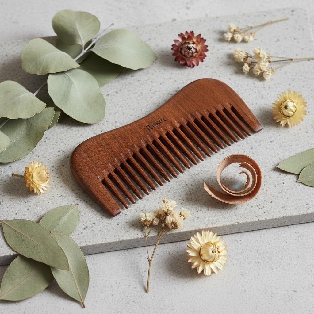 100% Natural Handmade Sandalwood Comb | Soft Wide Tooth Wooden Comb for Wet and Dry Hair | Eco-Friendly Anti-Static for Massage | Wooden Hair Detangler for Men and Women image number 6