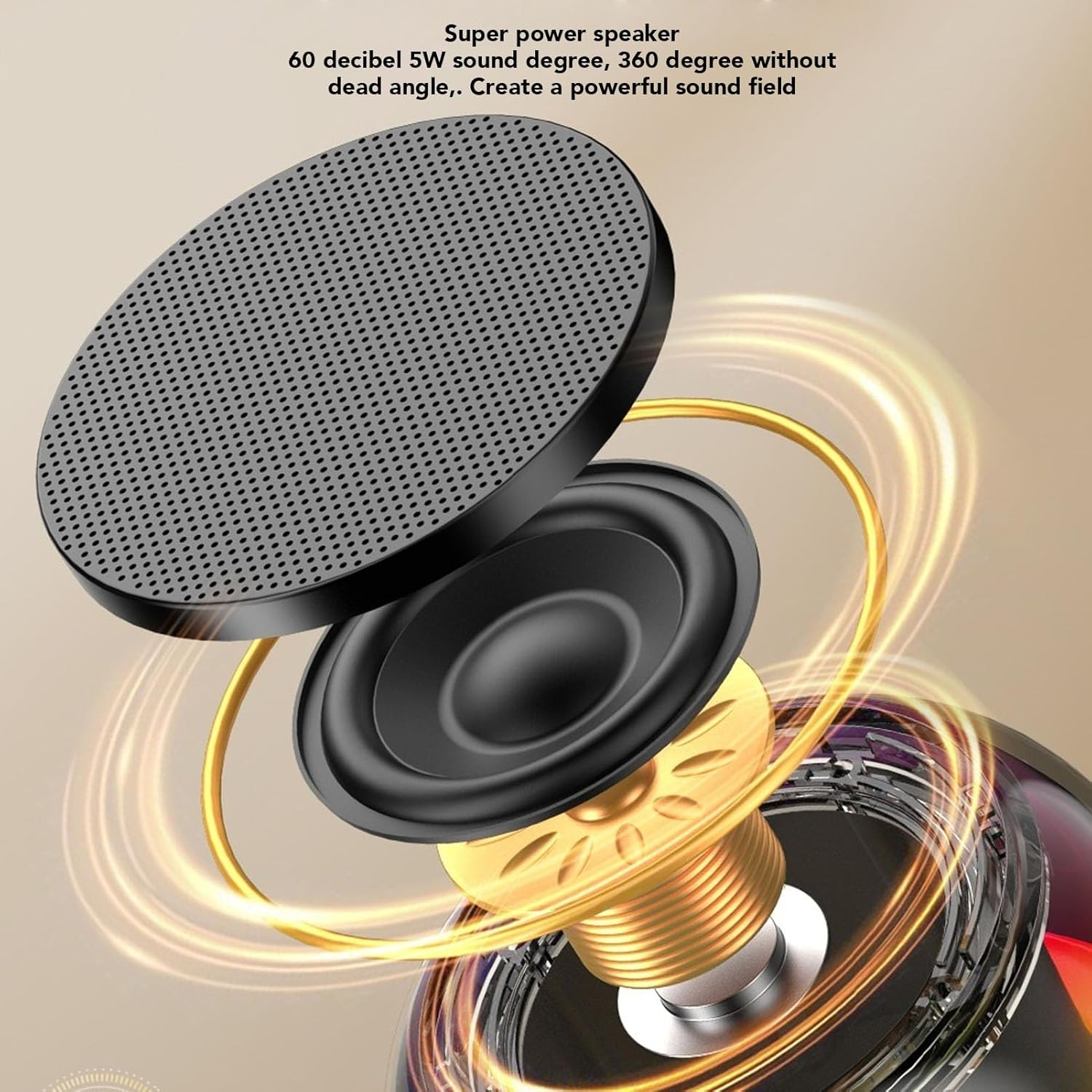 Generic Bluetooth Speakers, Portable Wireless Speaker with RGB Colorful Lights, BT5.3, Portable Speaker with Hifi Sound, Support USB Flash Drive for Home Outdoor Party (Black) - White image number 3