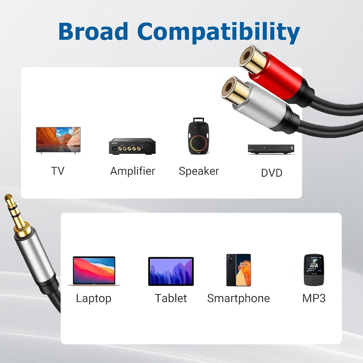 RCA to 3.5Mm Adapter, TEKERA RCA Female to 3.5Mm Male Audio Cable Hi-Fi Sound Stereo Audio Cord for Iphone MP3 Tablet Computer Speaker, Auxiliary Splitter 0.3M image number 5