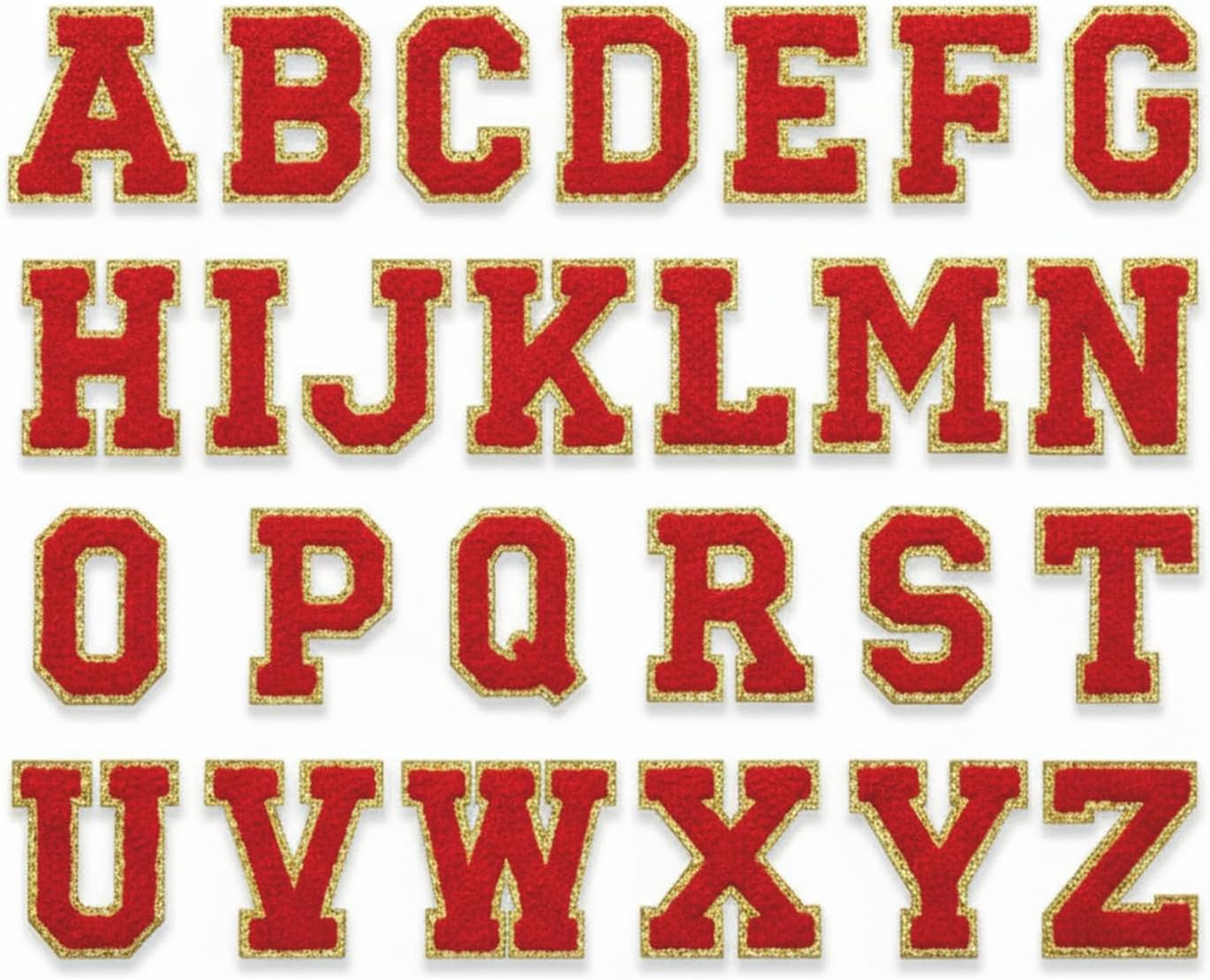 26Pcs Chenille Letter Patches A-Z for DIY Clothing, Fabric, Shoes, Bags &ndash; Self-Adhesive Decorative Iron-On Patches with Gold Trim, Premium Quality (Red)&ndash; Ruibex image number 1