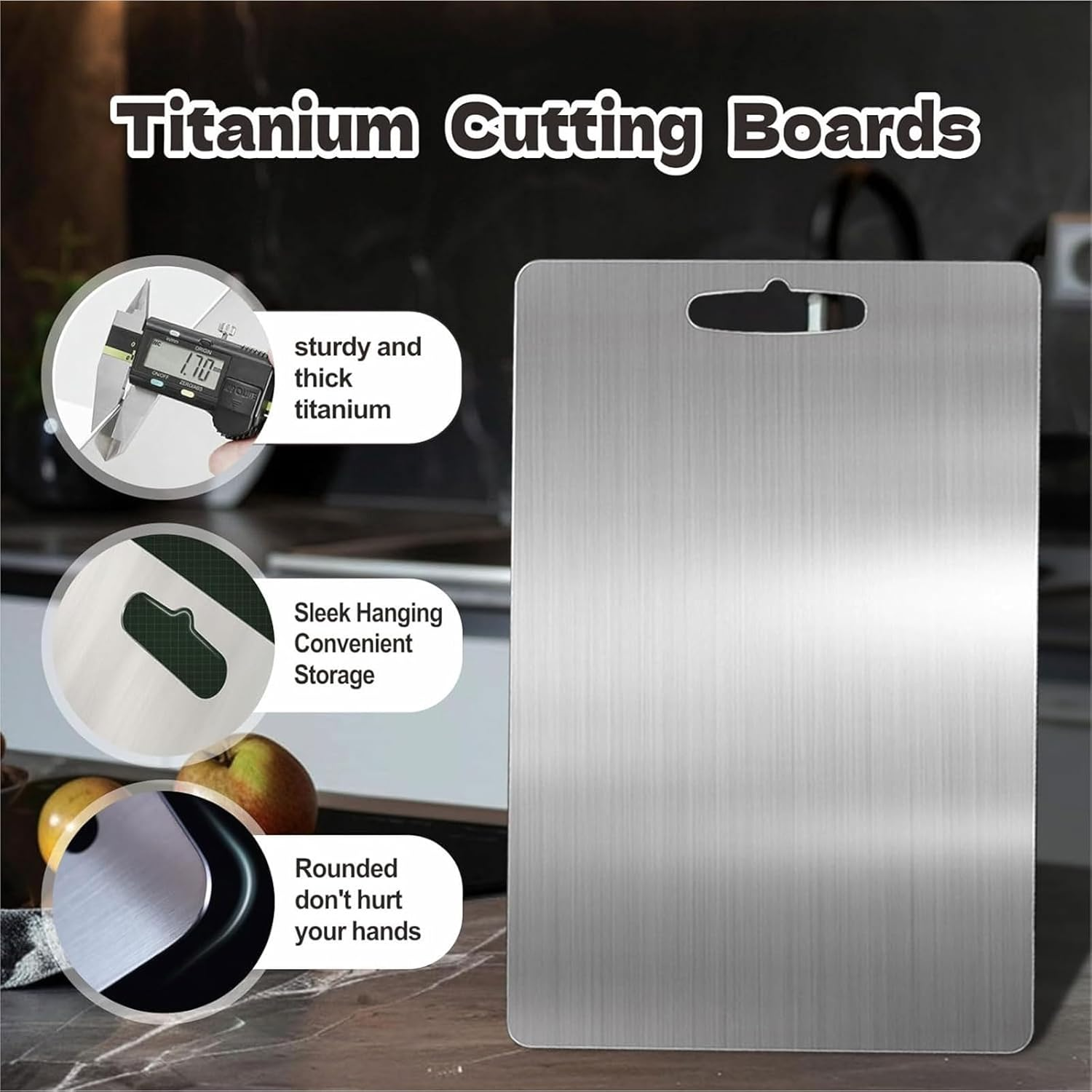 3 Pack Titanium Cutting Boards for Kitchen, 100% Pure Cut Titanium Cutting Board, Food Grade Quality,Easy to Clean and Will Not Absorb Odors, Suitable for Kitchen or Outdoor Camping image number 6