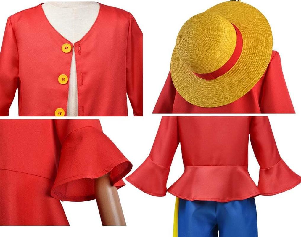 Luffy Costume Halloween Anime Costumes for Kids with Coat, Pants, Belt, Straw Hat for Boys image number 1