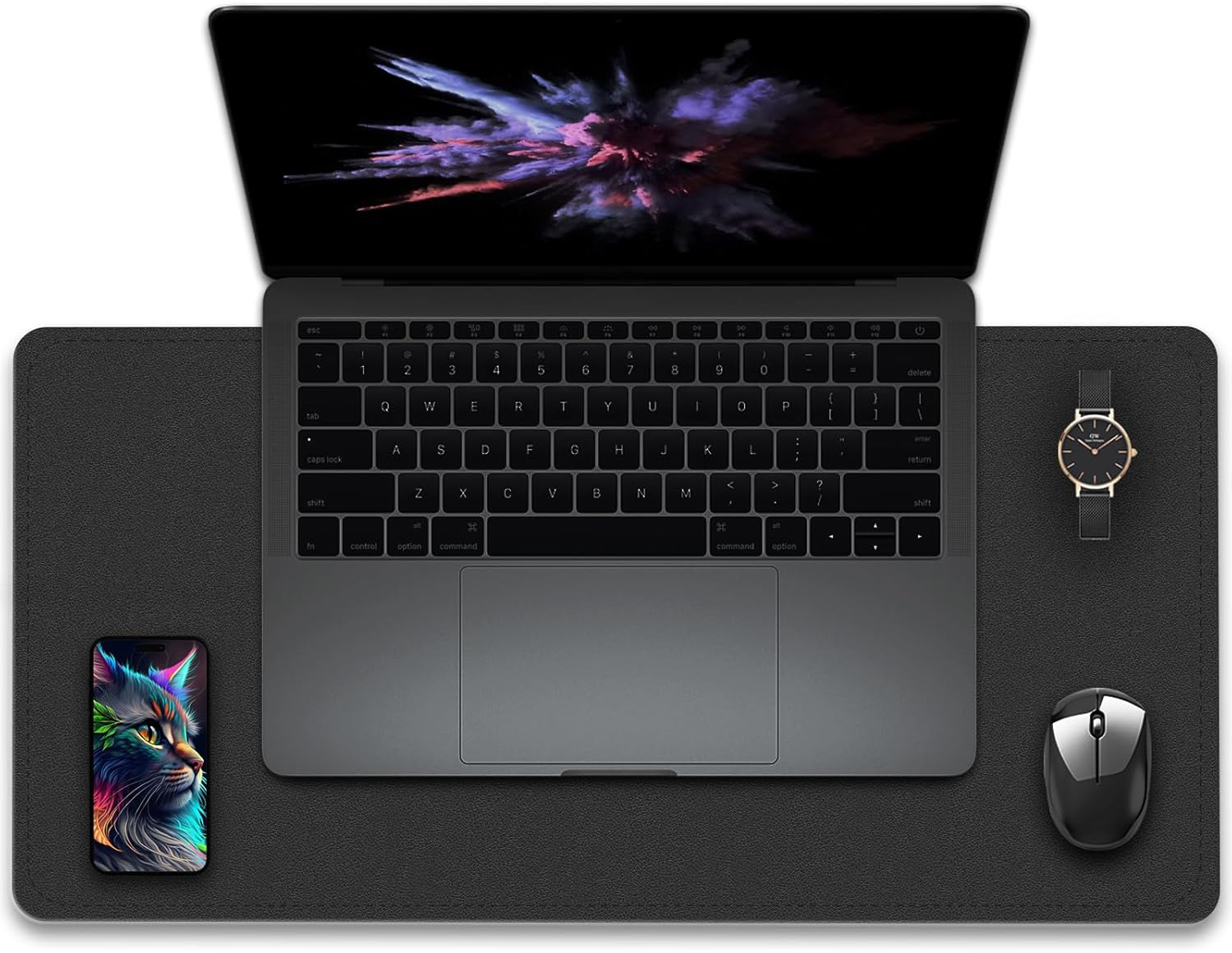 PU Leather Desk Pad Protector, Non-Slip Large Mouse Pad, Waterproof Computer Mat, Office Desk Pad for Keyboard Mouse, Writing Mat (Gray) - 35.4" X 17"