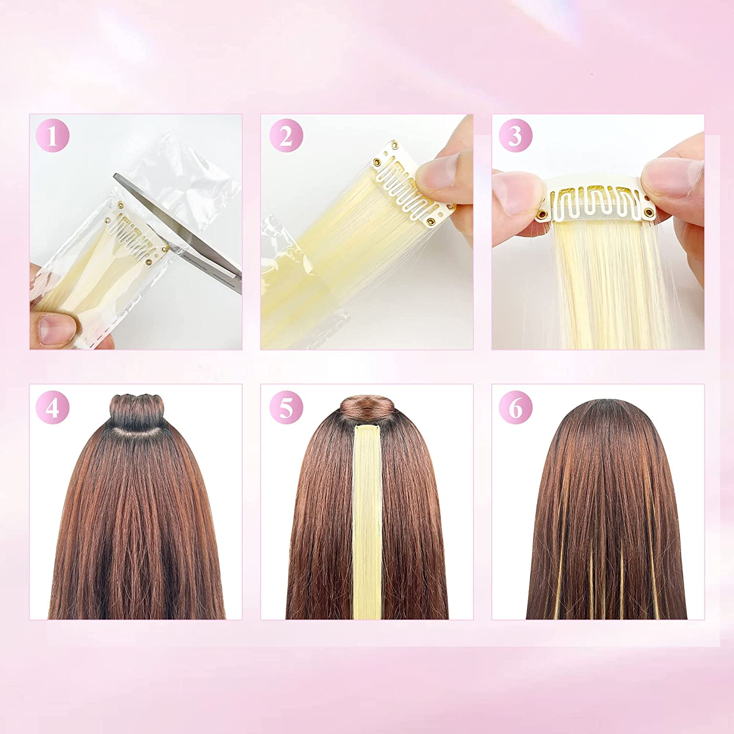 Beauty7 Braiding Hair Extensions Clips Synthetic Fiber Hair Extensions Straight Hairpieces Braid Hair Clips Braiding for Hair Extension for Girls Women 50Cm/20Inch 5 Pcs Hair Accessories Deep Purple