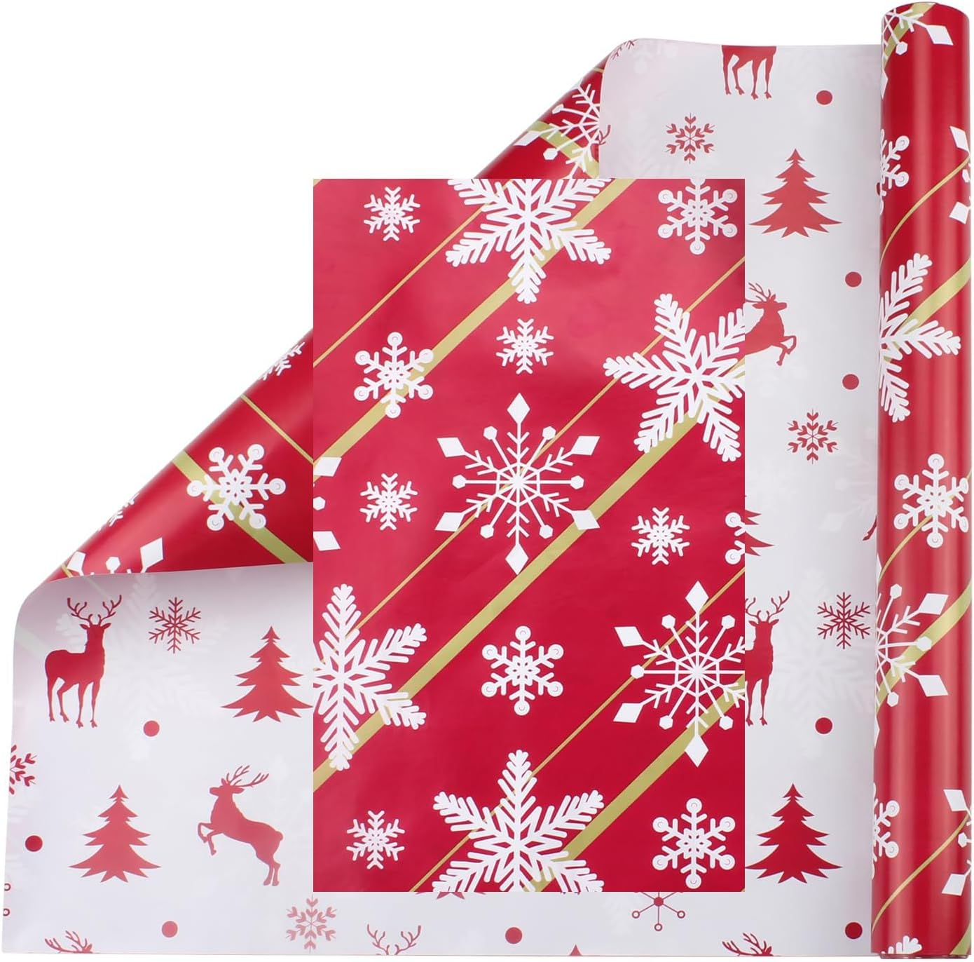 17 Inch X 33 Feet Reversible Christmas Wrapping Paper|Christmas Decorations|Mini Roll Red White Snowflakes for Chrsitmas, Holiday, Party Celebration by H HOME-MART image number 6