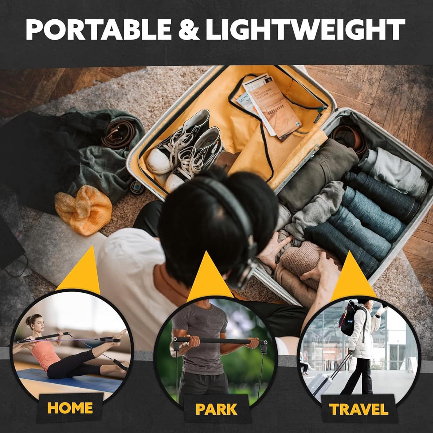 Tavvke Resistance Band Bar, Portable Pilates Bar for Home & Gym, Removable Fitness Exercise Puller Pull for Strength Training Aerobic Exercise, Core Muscle and Full-Body Training, Black, 3 Sections image number 1