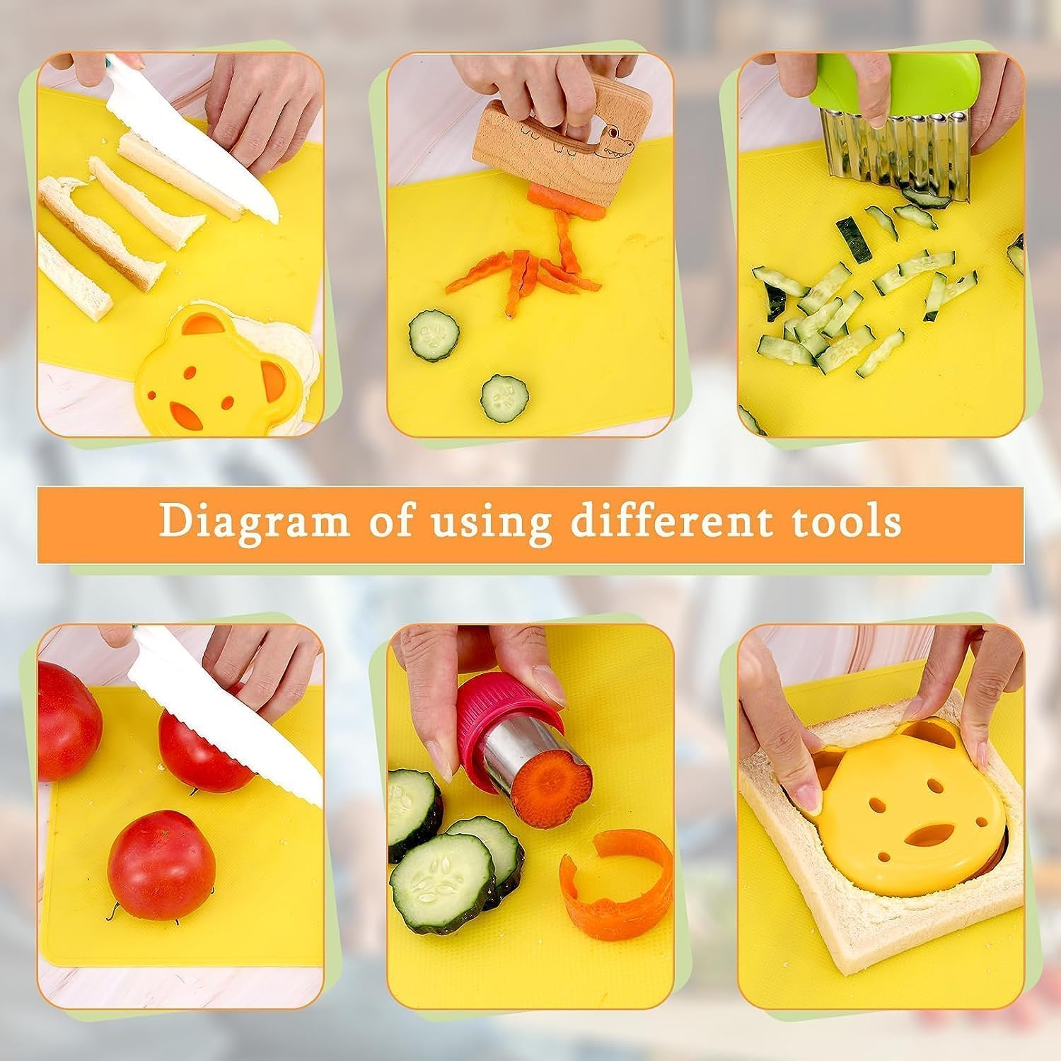 12 Pcs Kids Knife Set, Wooden Kids Kitchen Knives for Real Cooking, with Cutting Board, Serrated Edges Toddler Knife, Potato Slicer, Y Peeler, DIY Mold image number 4