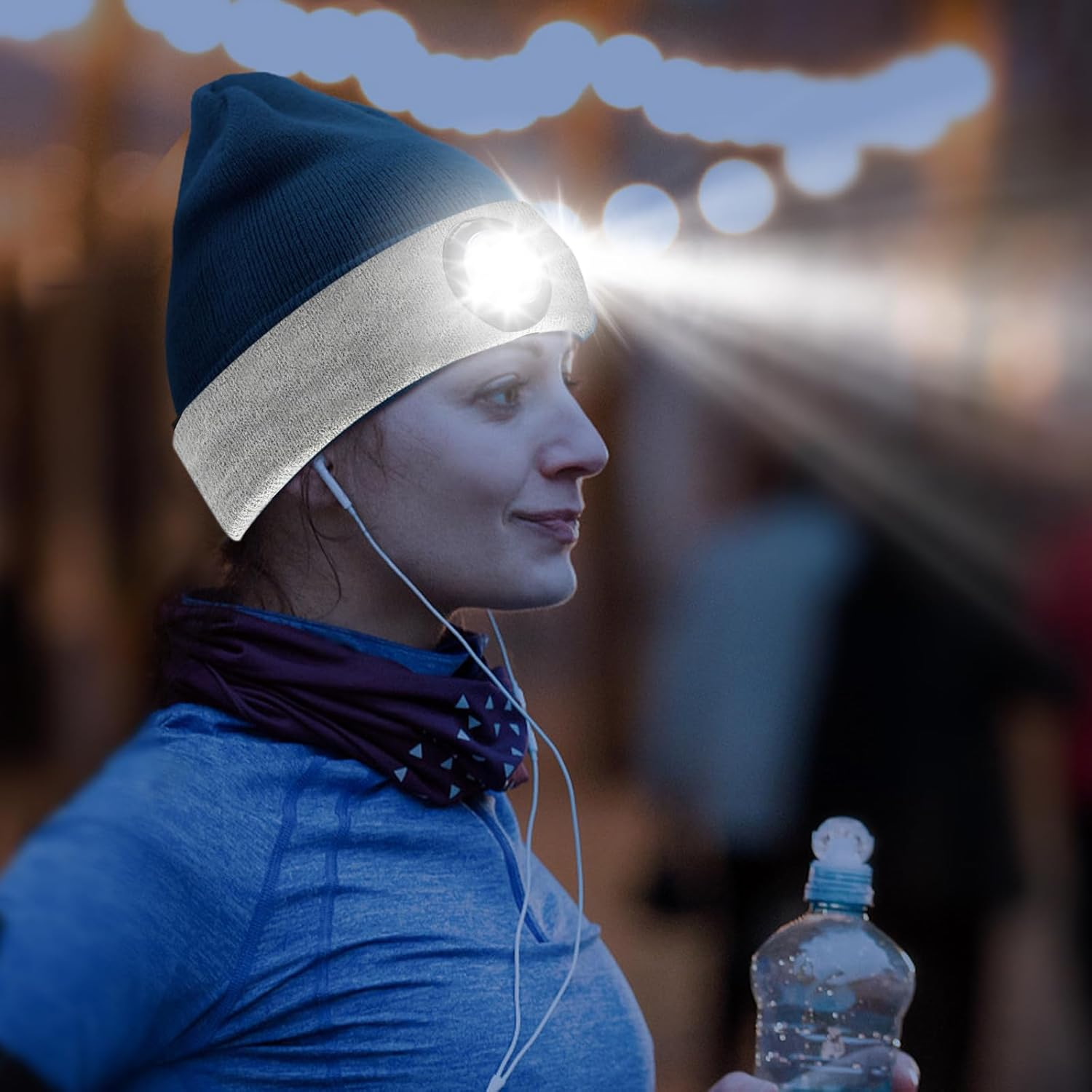 Yuraigm LED Illuminated Headband, Rechargeable USB Running Headbands with Light, Extremely Bright 5 LED Lamp, Winter Warm Headlamp with 3-Level Brightness for Men and Women, Gifts (Grey)