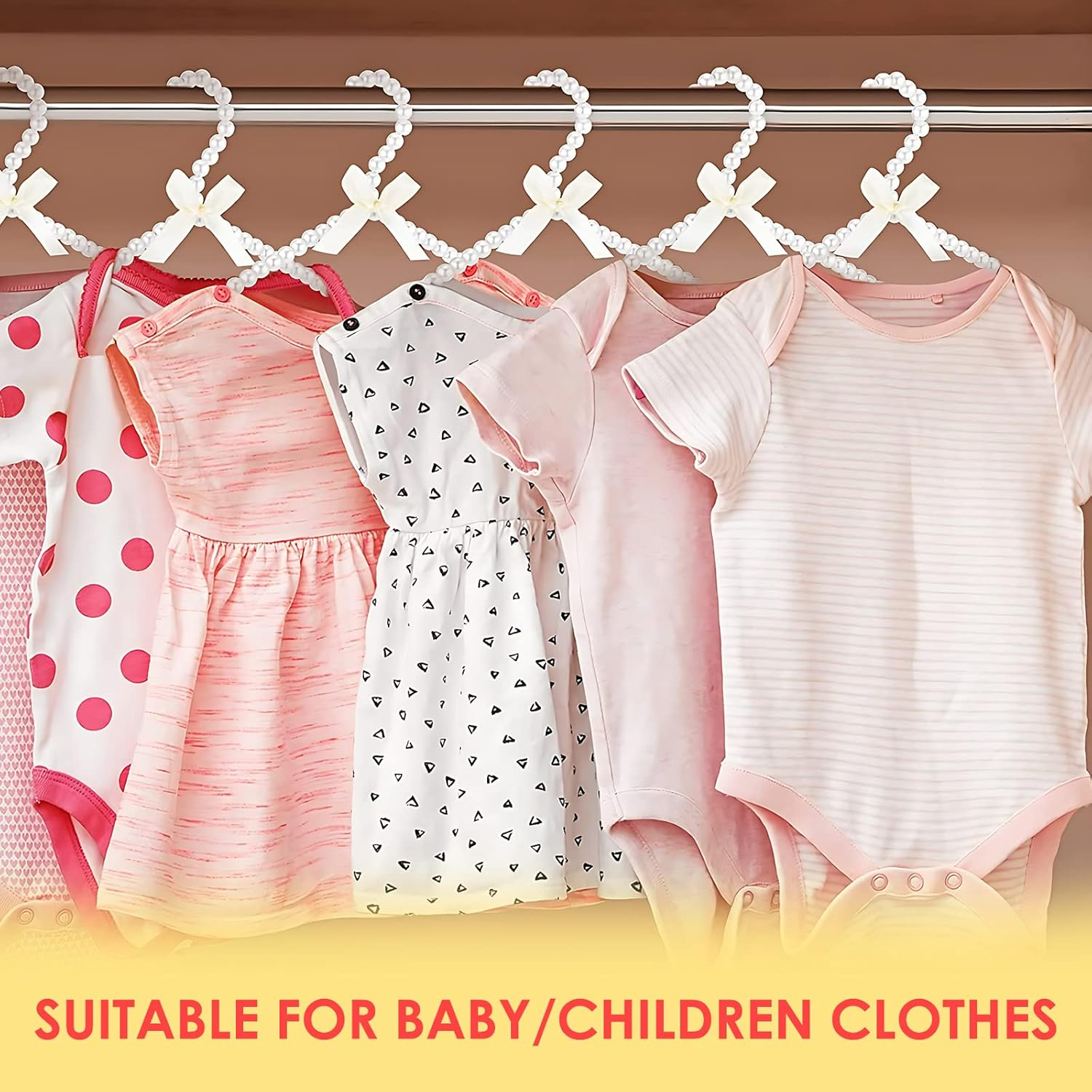 Adorila 10 Pack Pearl Hangers for Kids, Pearl Beads Clothes Hangers, Small Elegant Garment Clothes Hangers for Kids Children Pet Dog (30Cm, White) image number 2