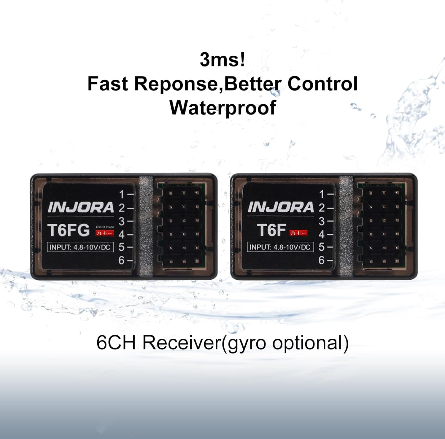 INJORA RC Transmitter 2.4Ghz 6CH Controler and Receiver with Gyro Remote inside Receiver for 1/8 1/10 RC Car Boat Tanks Crawler TRX4 SCX10 Upgrade Parts image number 6
