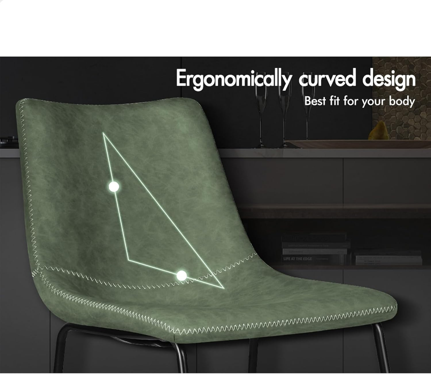 ALFORDSON Dining Chairs PU Leather Set of 2, Kitchen Chair with Metal Frame & Floor Protector, Reading Seating for Home Cafe Coffee Table, Max 150Kg, Veda Green image number 2