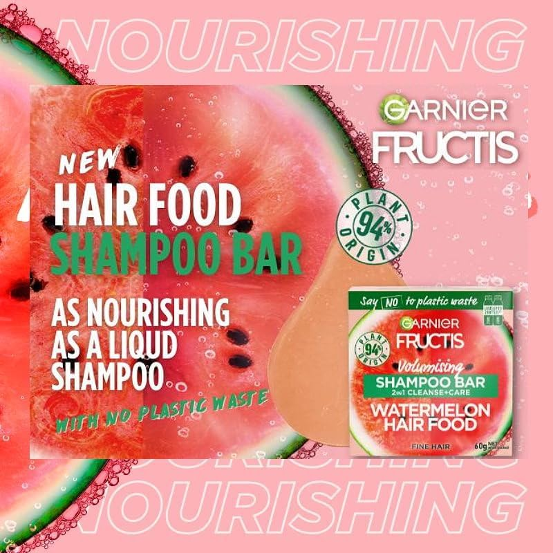 6X Garnier Watermelon Hair Food Volumising Cleanse and Care Shampoo Bar 60G image number 4