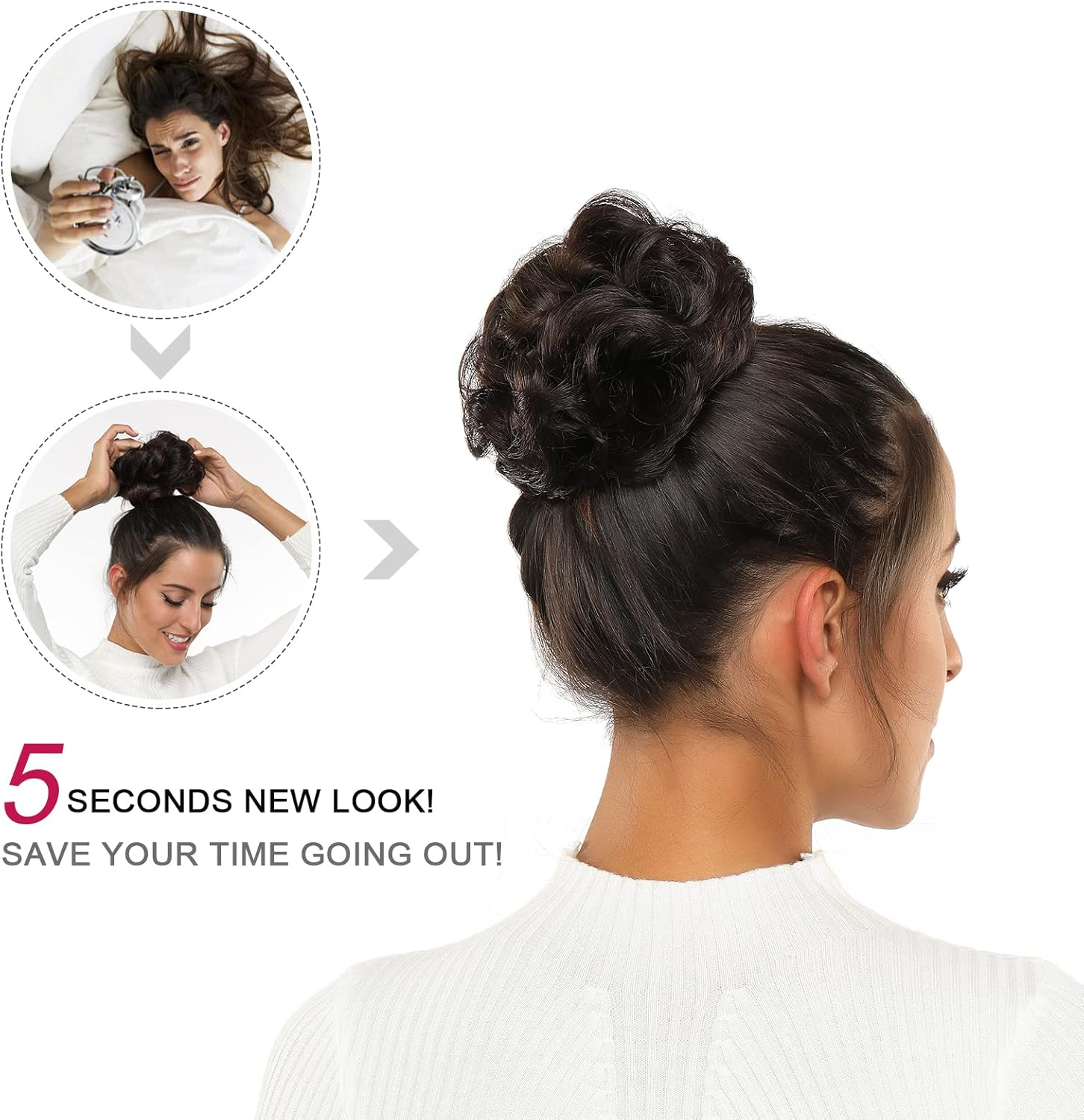 Yamel Messy Bun Hair Pieces for Women Hair Bun Extension Platinum Blonde Updo Curly Messy Bun Scrunchie - Ash Brown (Claw Clip) image number 6