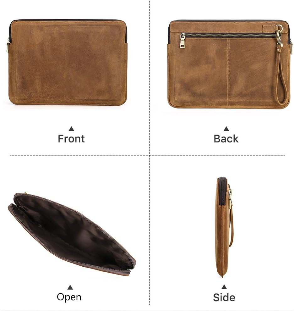 Contacts Genuine Leather Laptop Case Large Document Bag Notary Bag Slim Briefcase for Men - Coffee image number 4